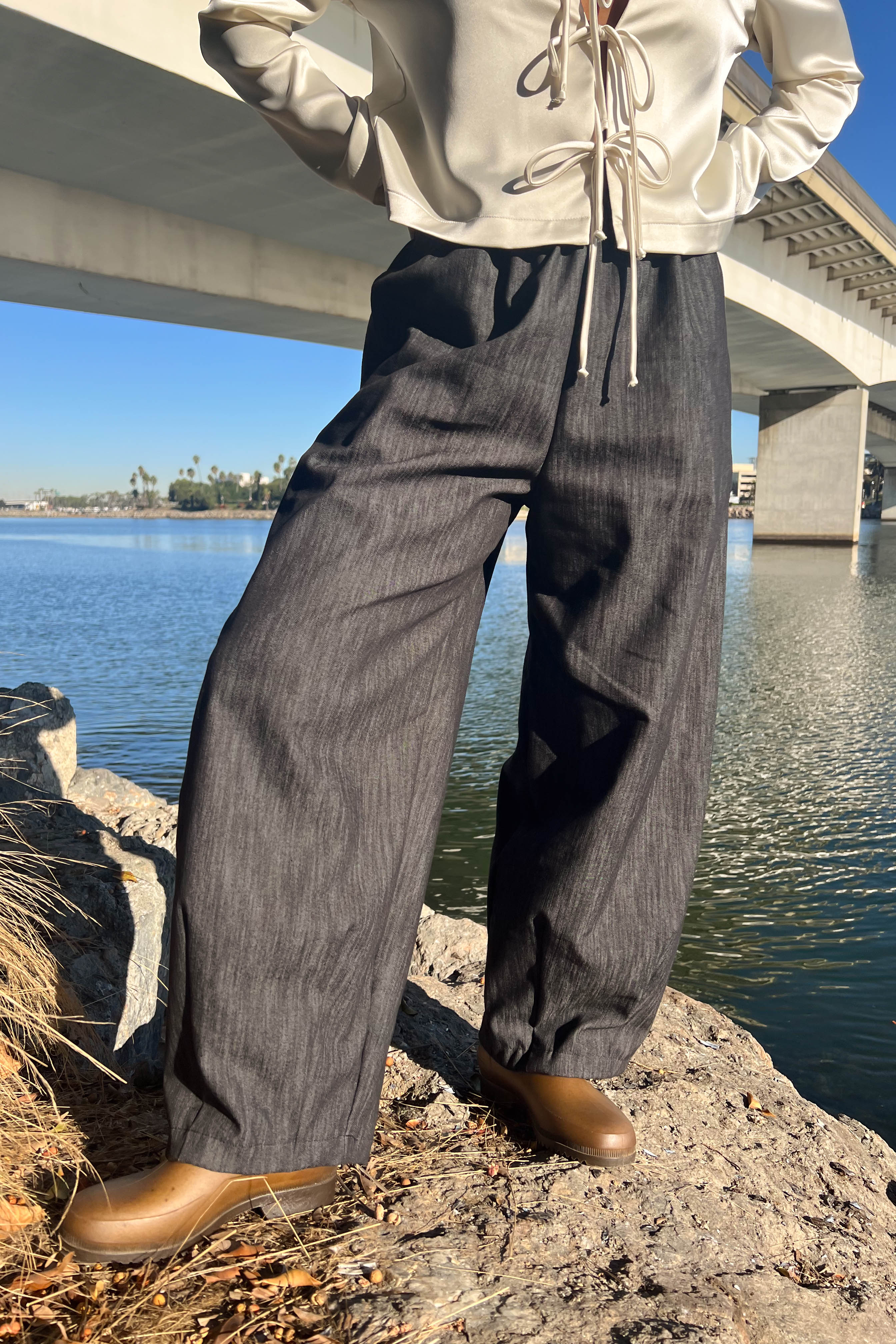 Cotton Blend Denim Lantern Pant