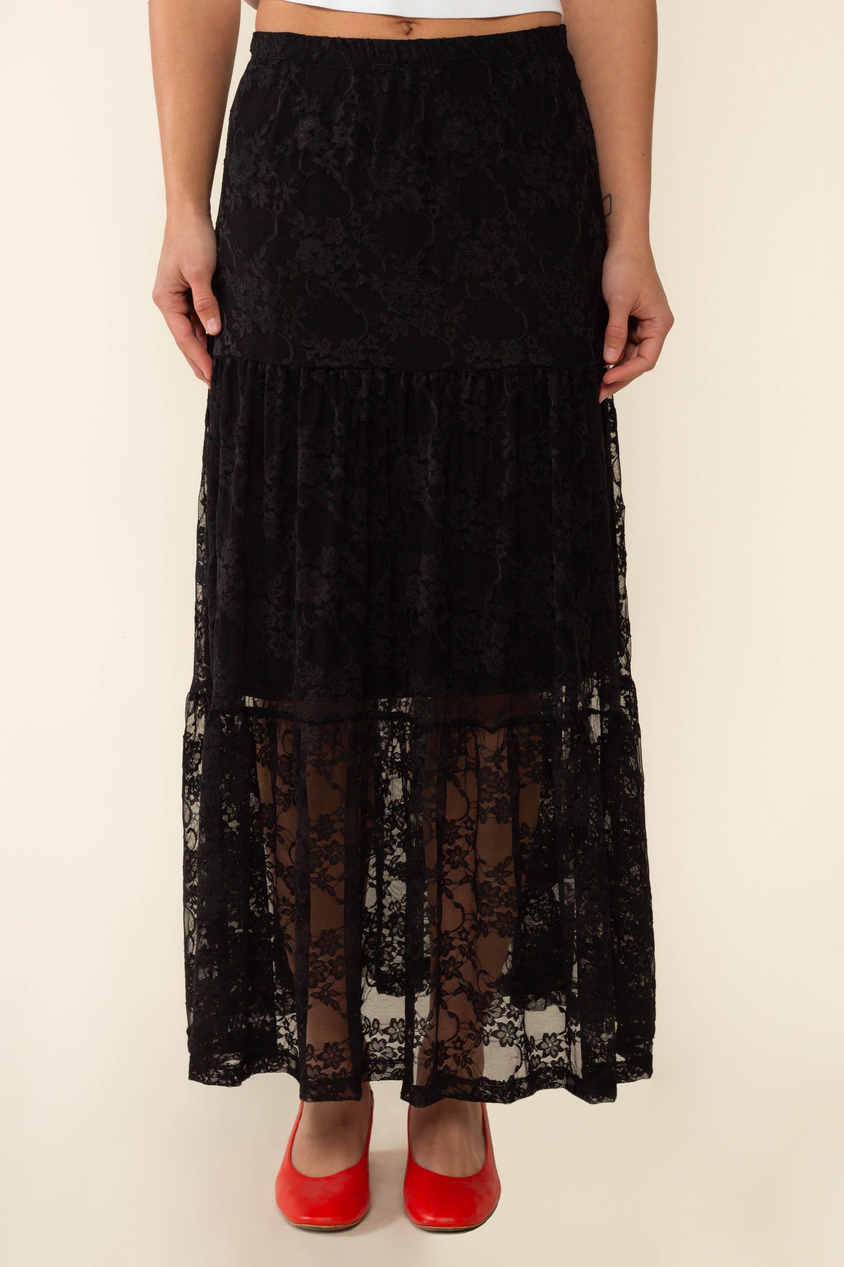 Black lace hotsell tiered skirt