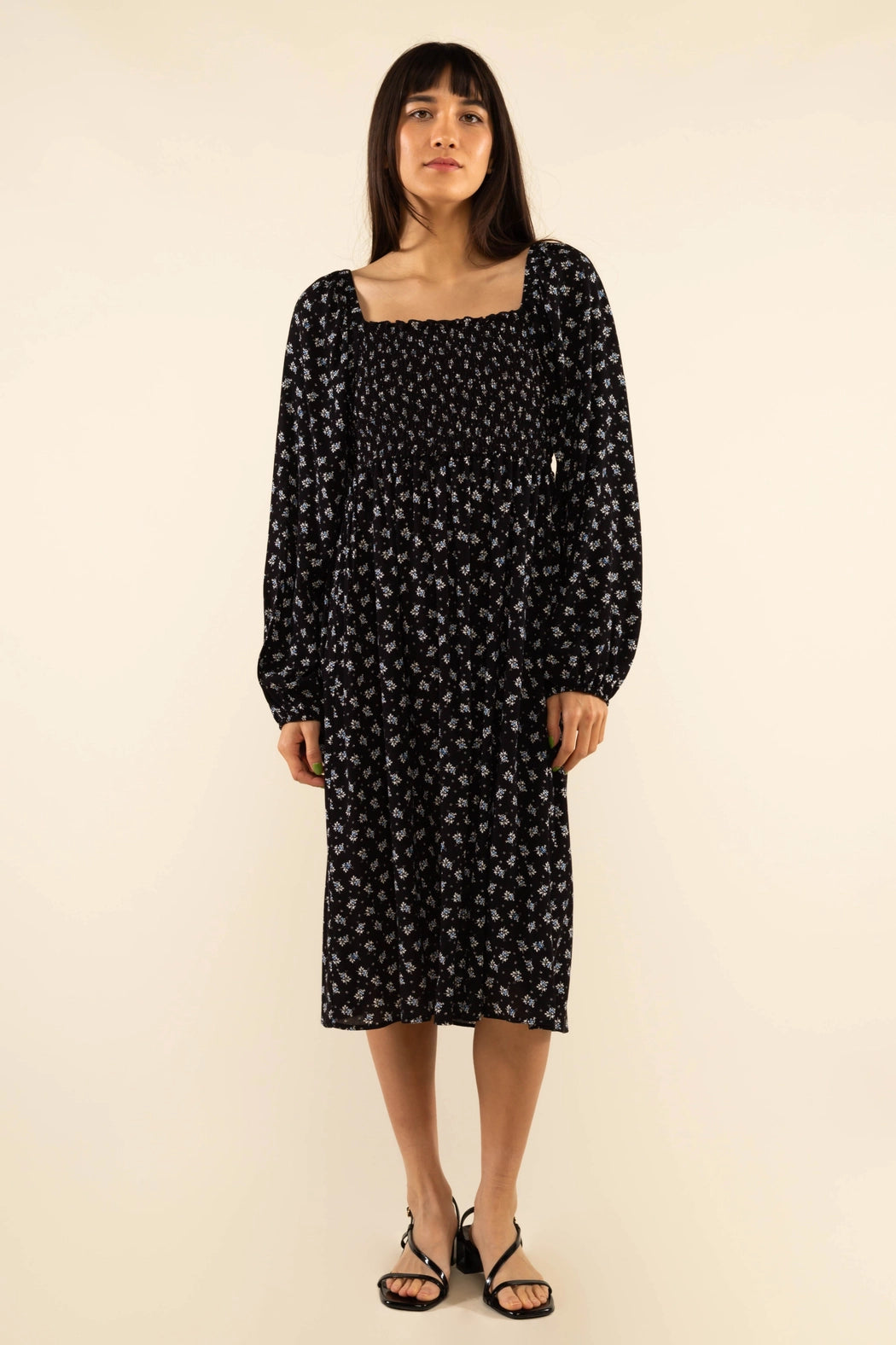 Black Ditsy Floral Print Dress