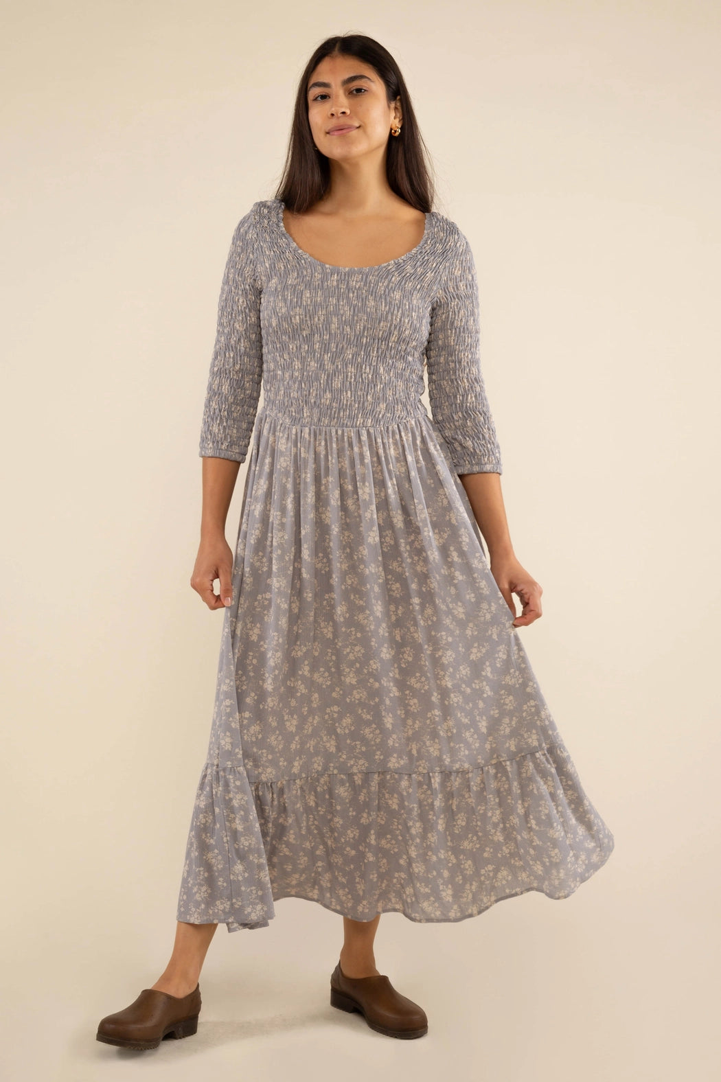 Floral 3/4 Sleeve Midi Dress
