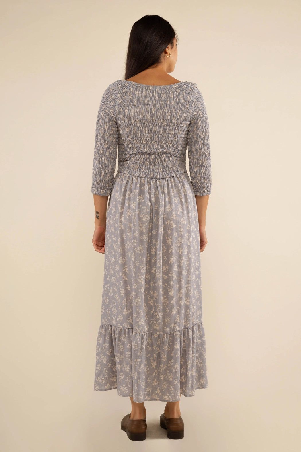 Floral 3/4 Sleeve Midi Dress