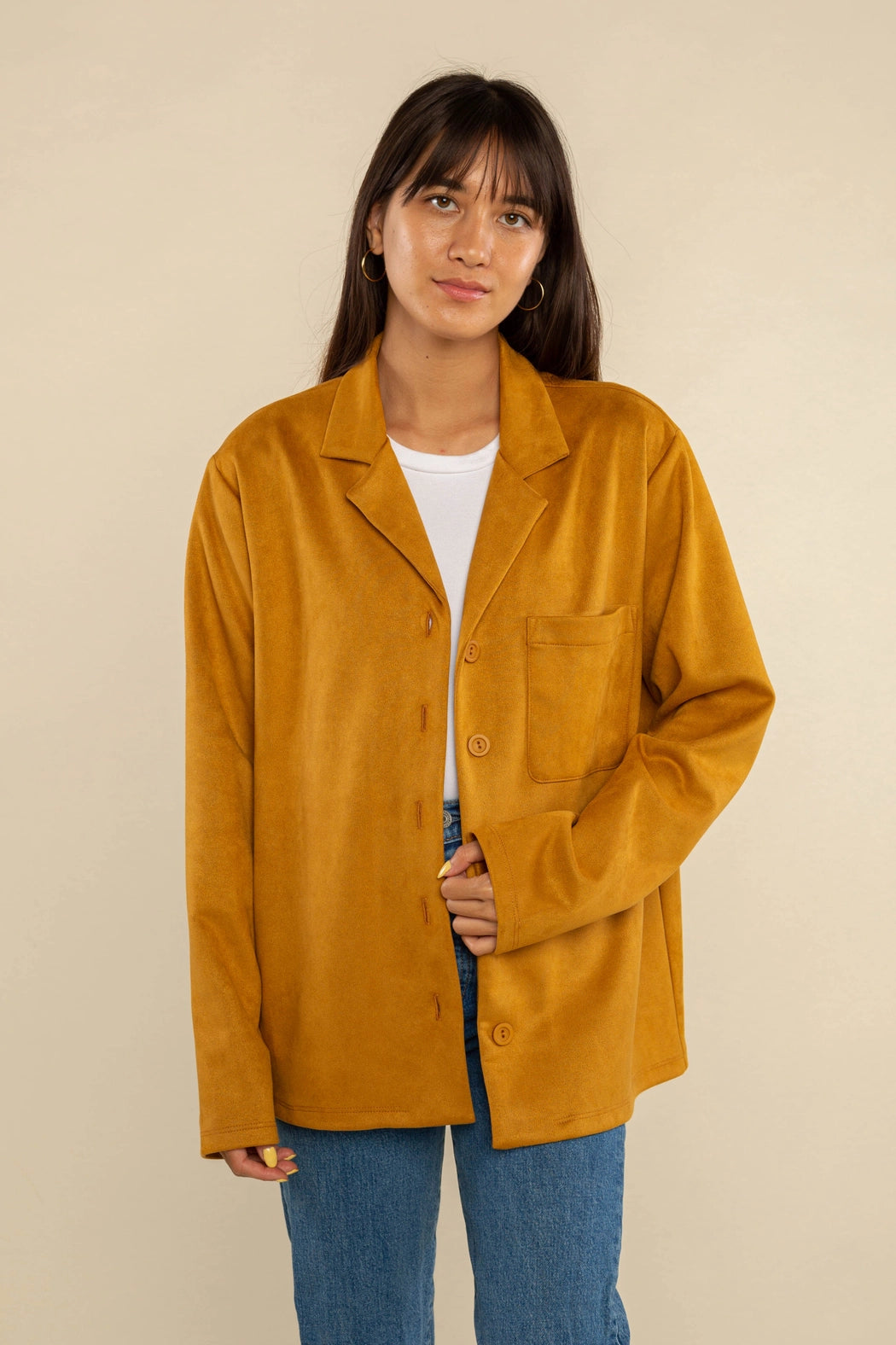 Faux Suede Button Up Jacket