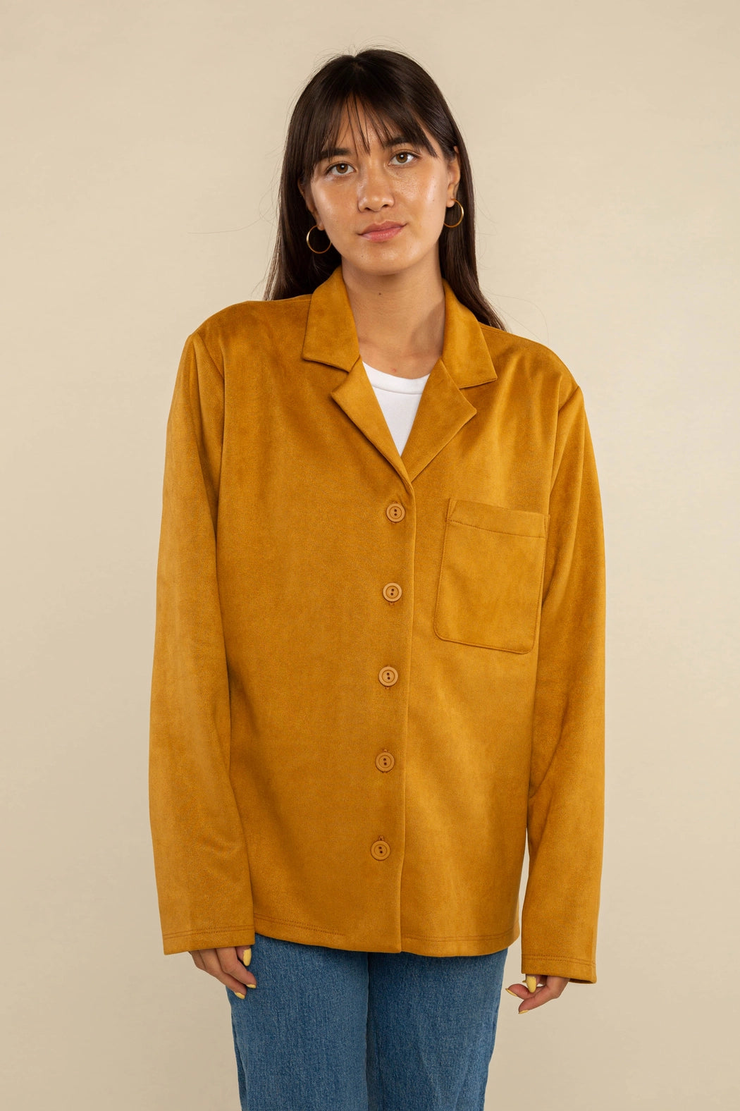 Faux Suede Button Up Jacket