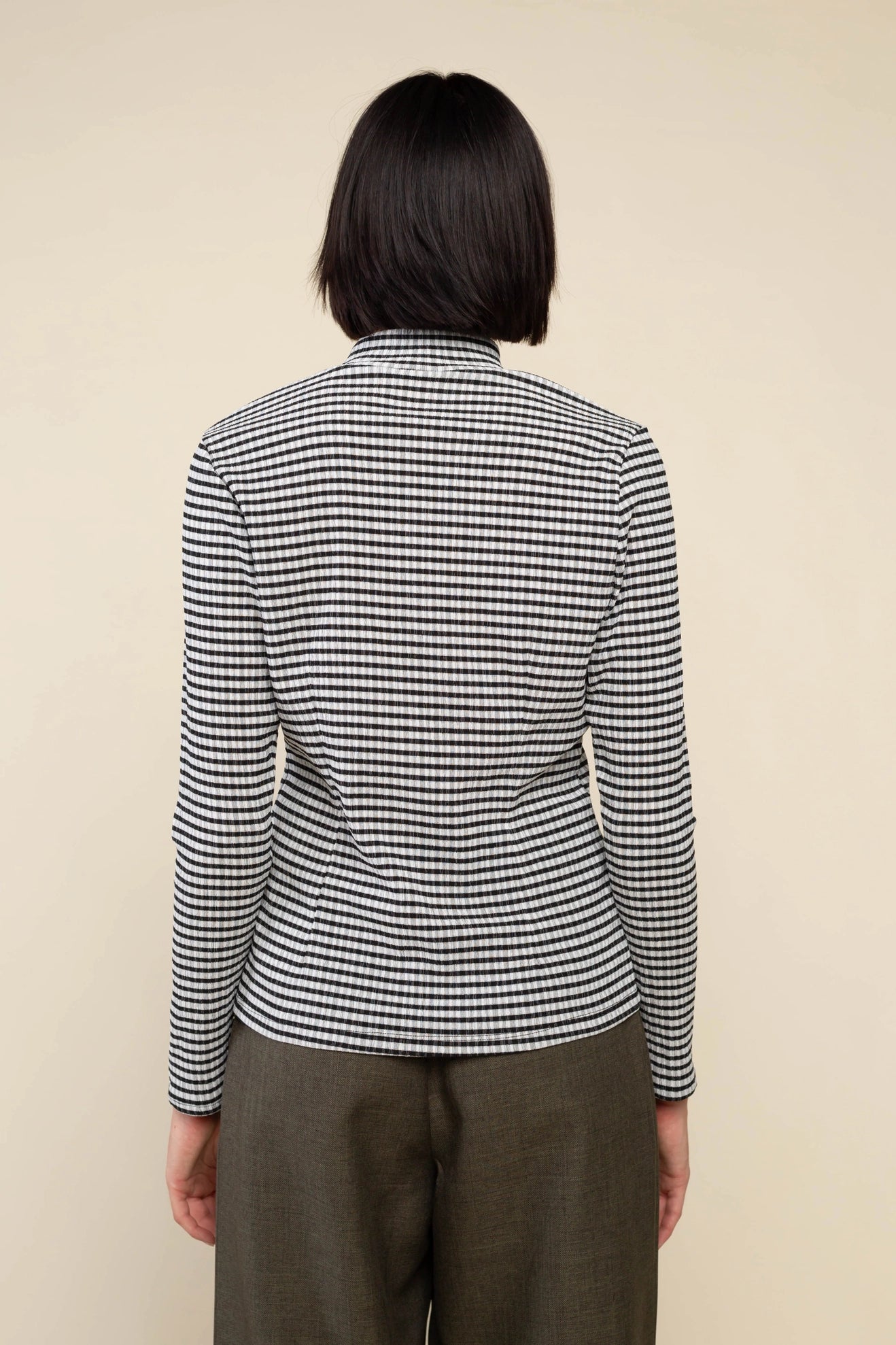 Stripe Long Sleeve Mock Neck Top