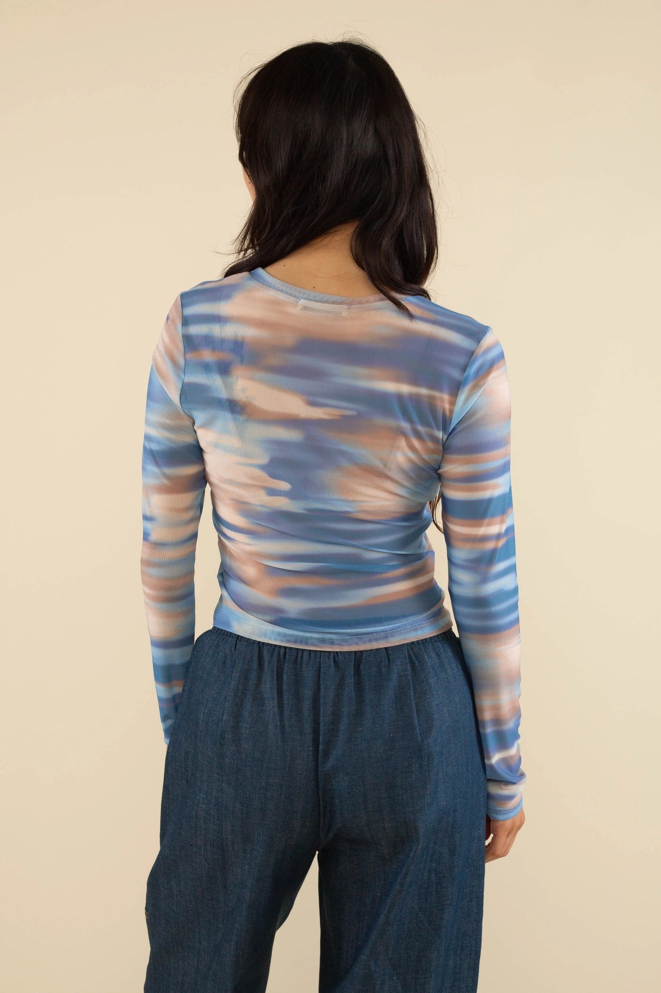 Print Long Sleeve Mesh Shirt