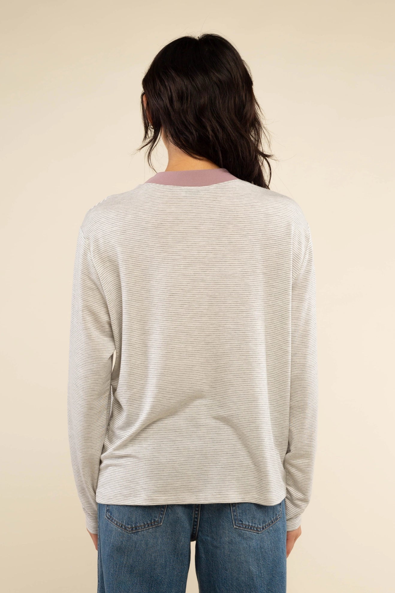 Contrast Neckband Stripe Long Sleeve Shirt