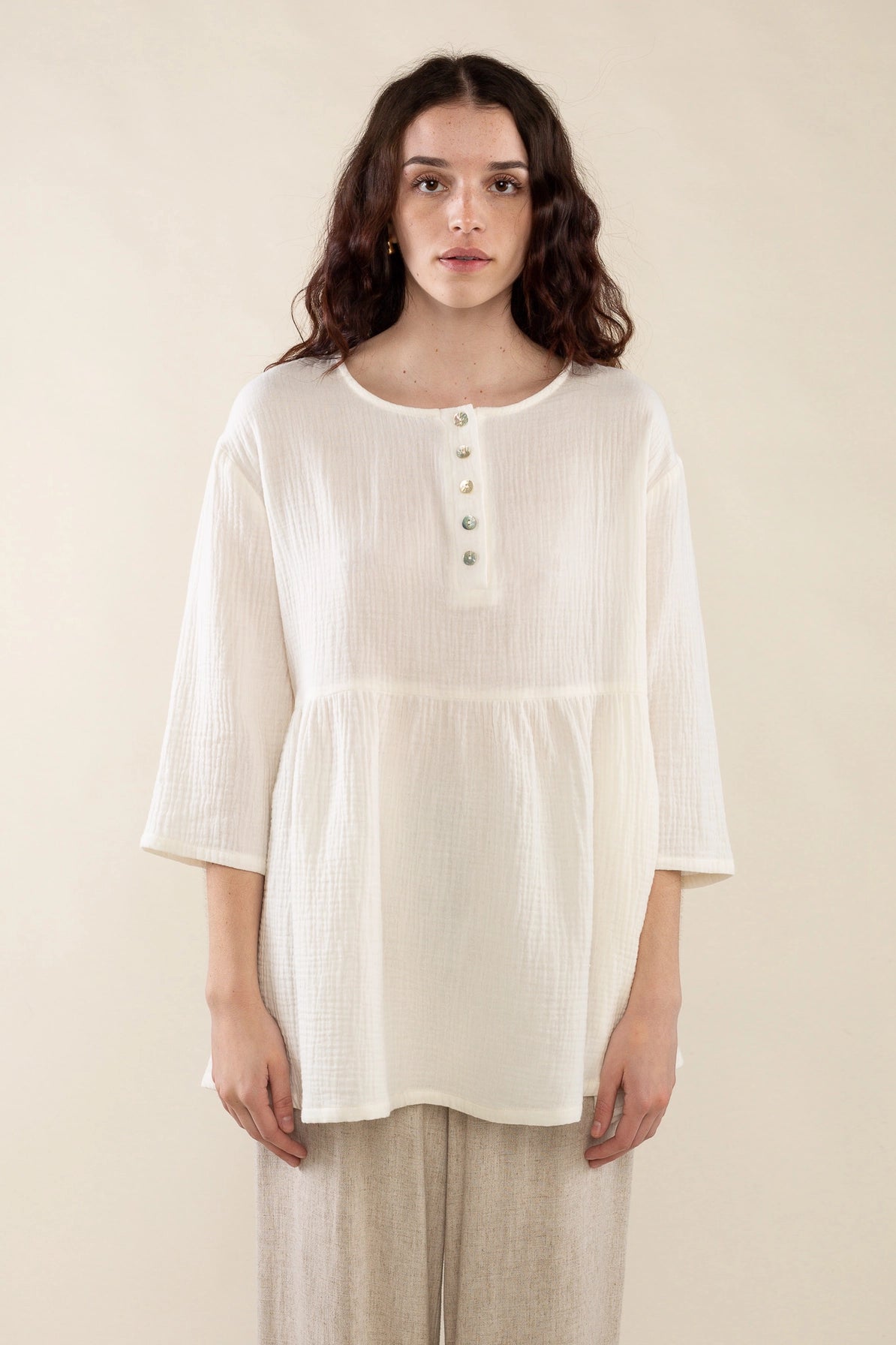 Cotton Gauze Henley Blouse