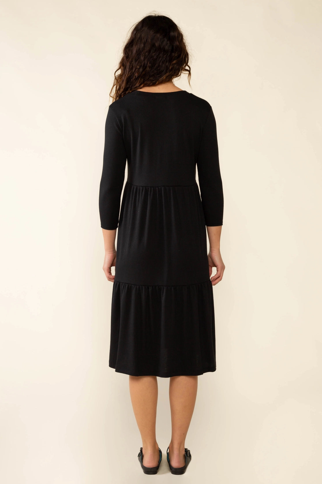 3/4 Sleeve Tiered Rib Dress