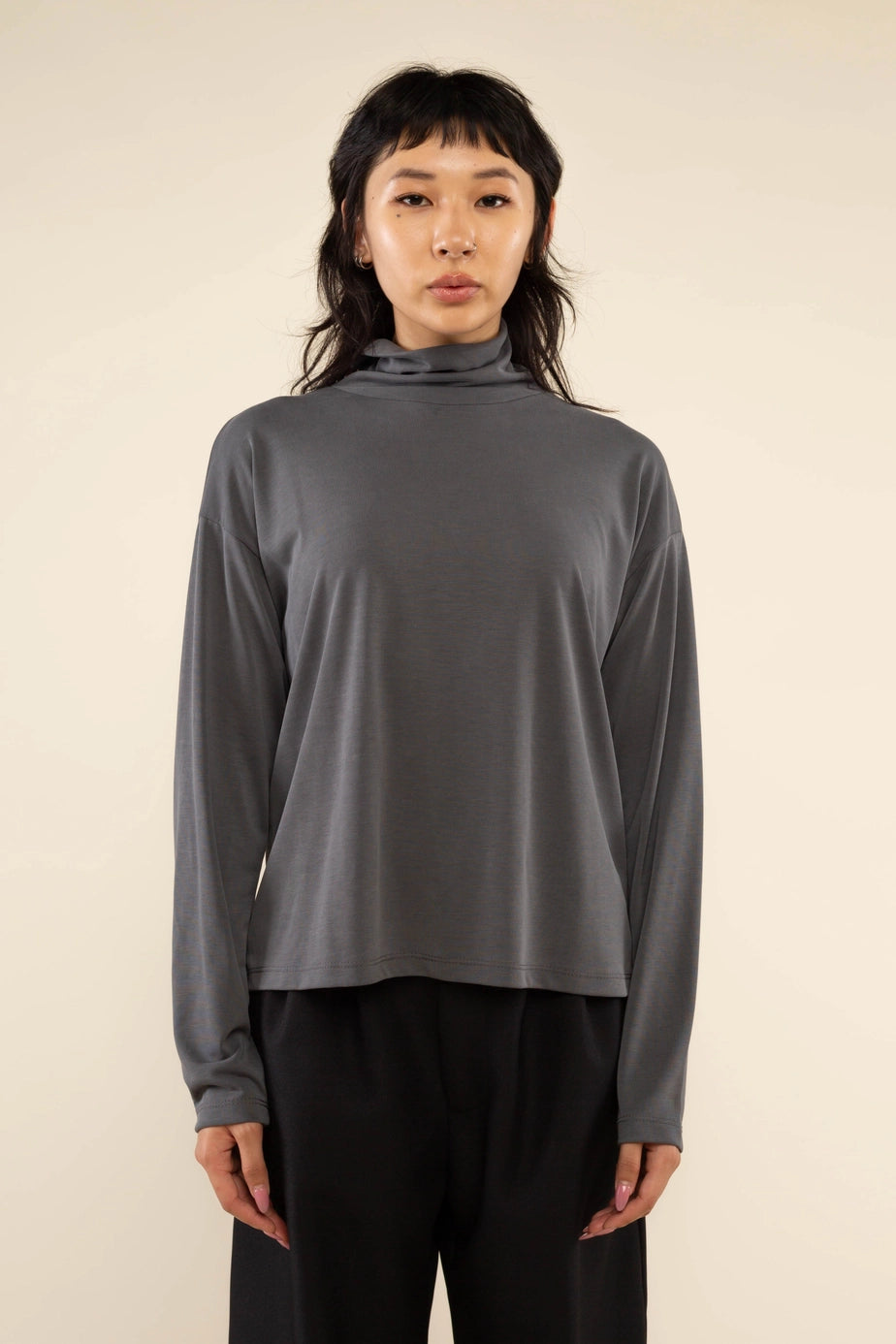 Modal Boxy Turtleneck Top