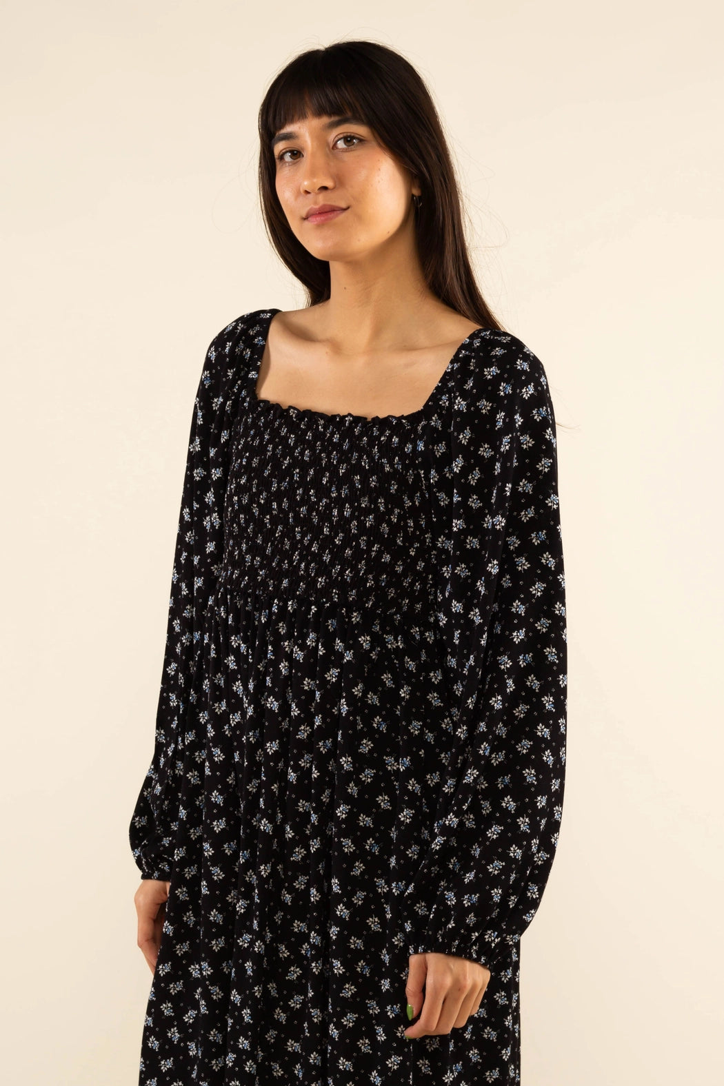 Black Ditsy Floral Print Dress