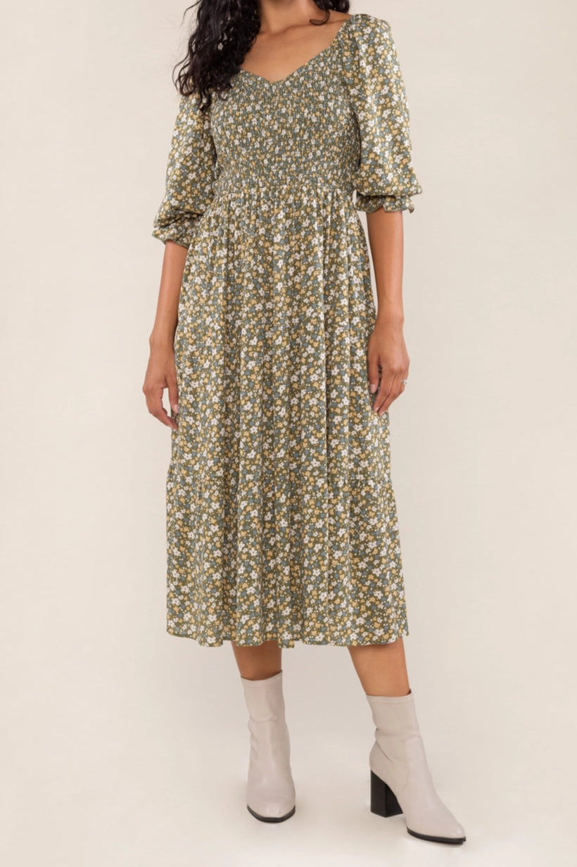 Shirred Midi Tiered Dress