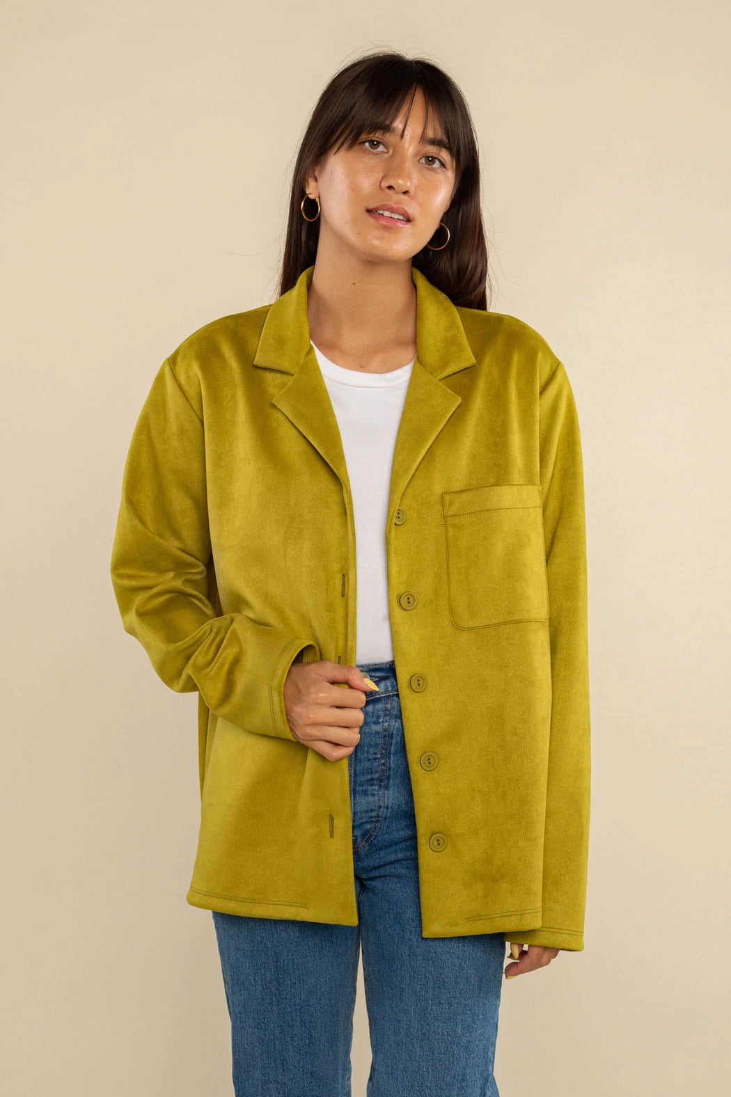 Faux Suede Button Up Jacket