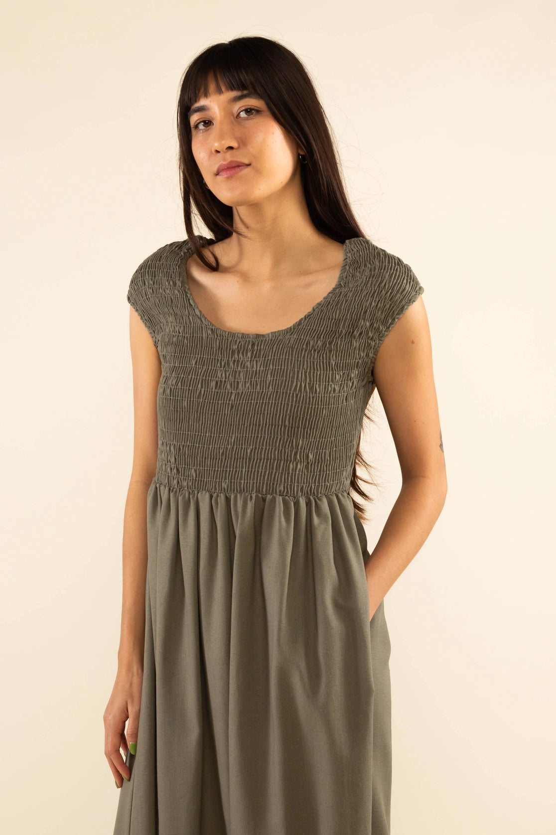 Linen Shirred Dress