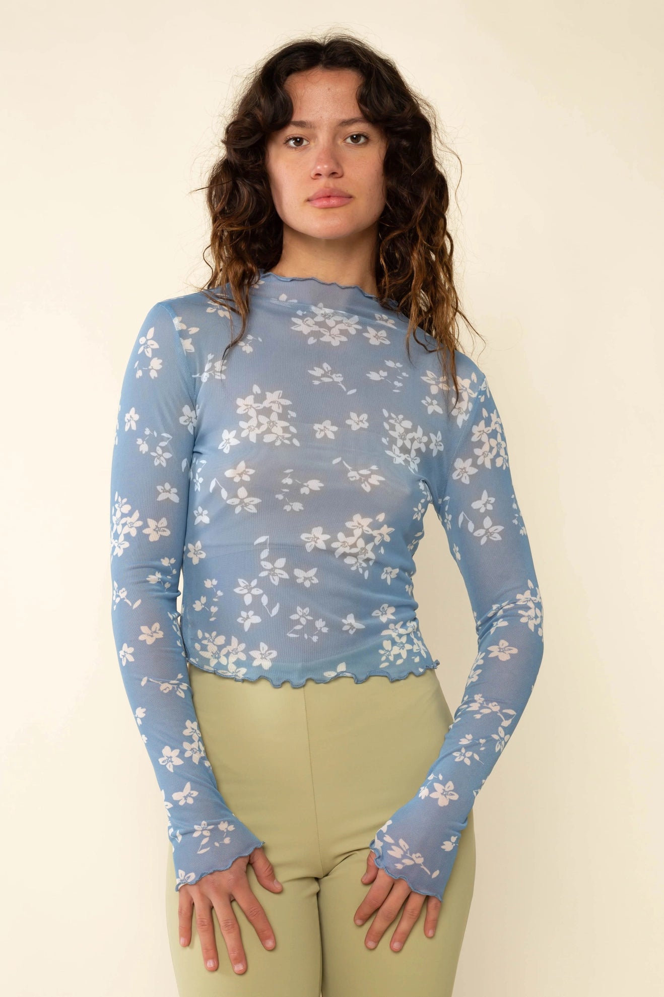 Mock Neck Floral Mesh Top