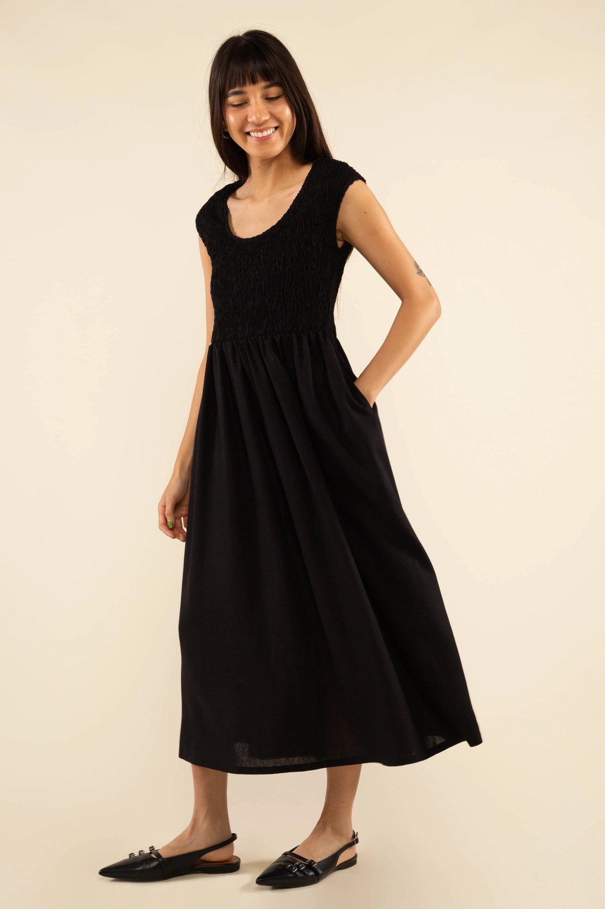 Linen Shirred Dress