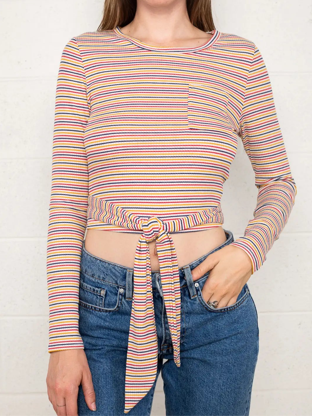 Striped Crop Tie Top