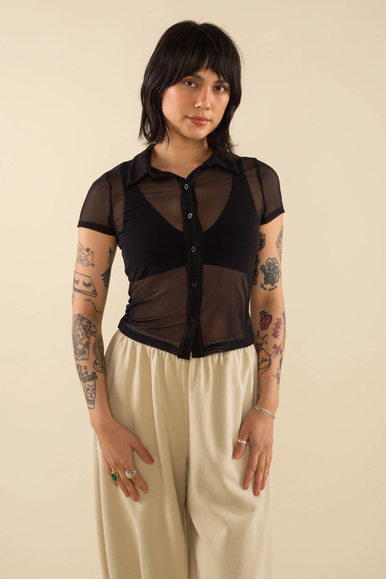 Mesh Short Sleeve Button Down