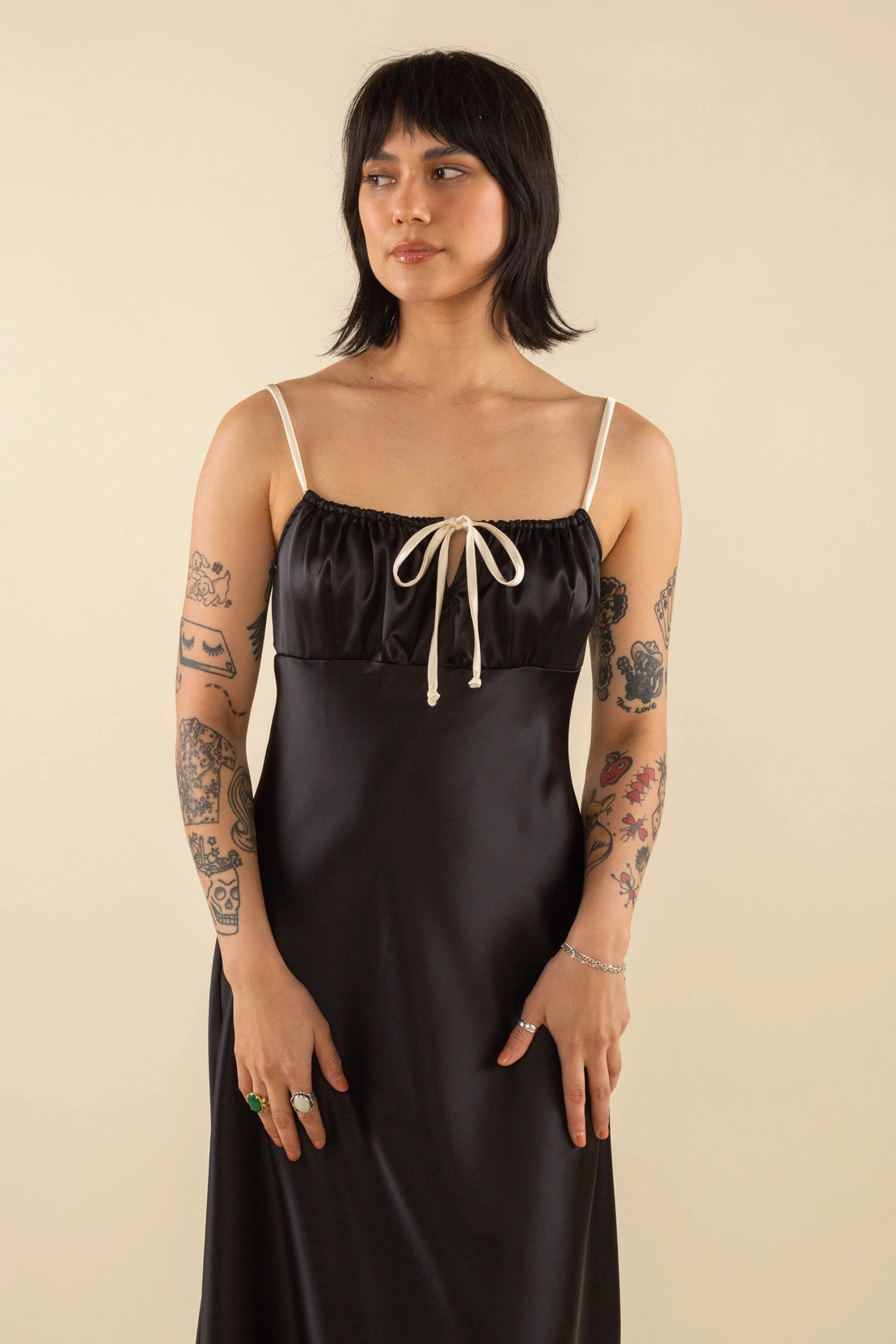Satin Contrast Tie Dress