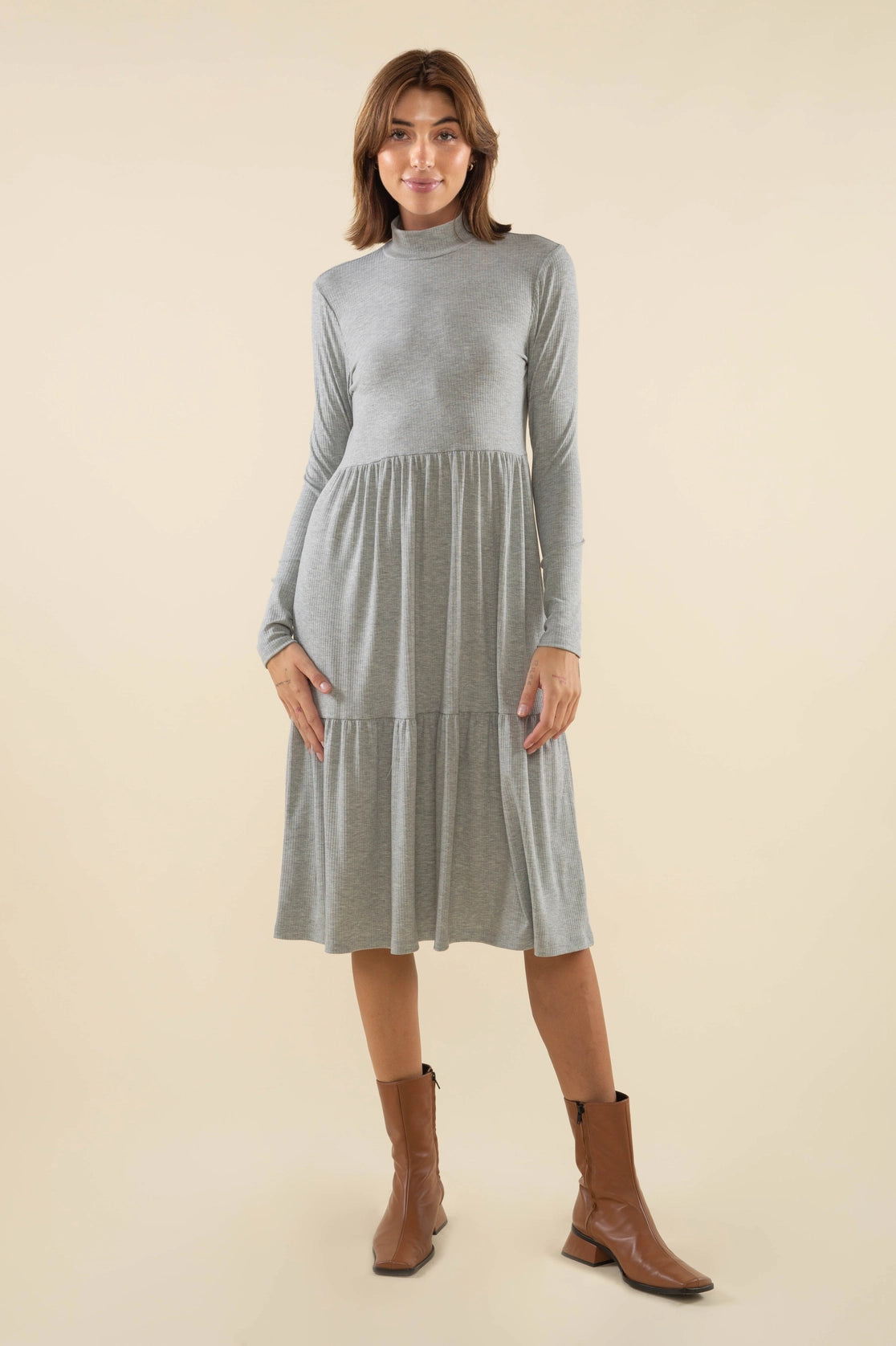 Turtleneck Tiered Rib Dress