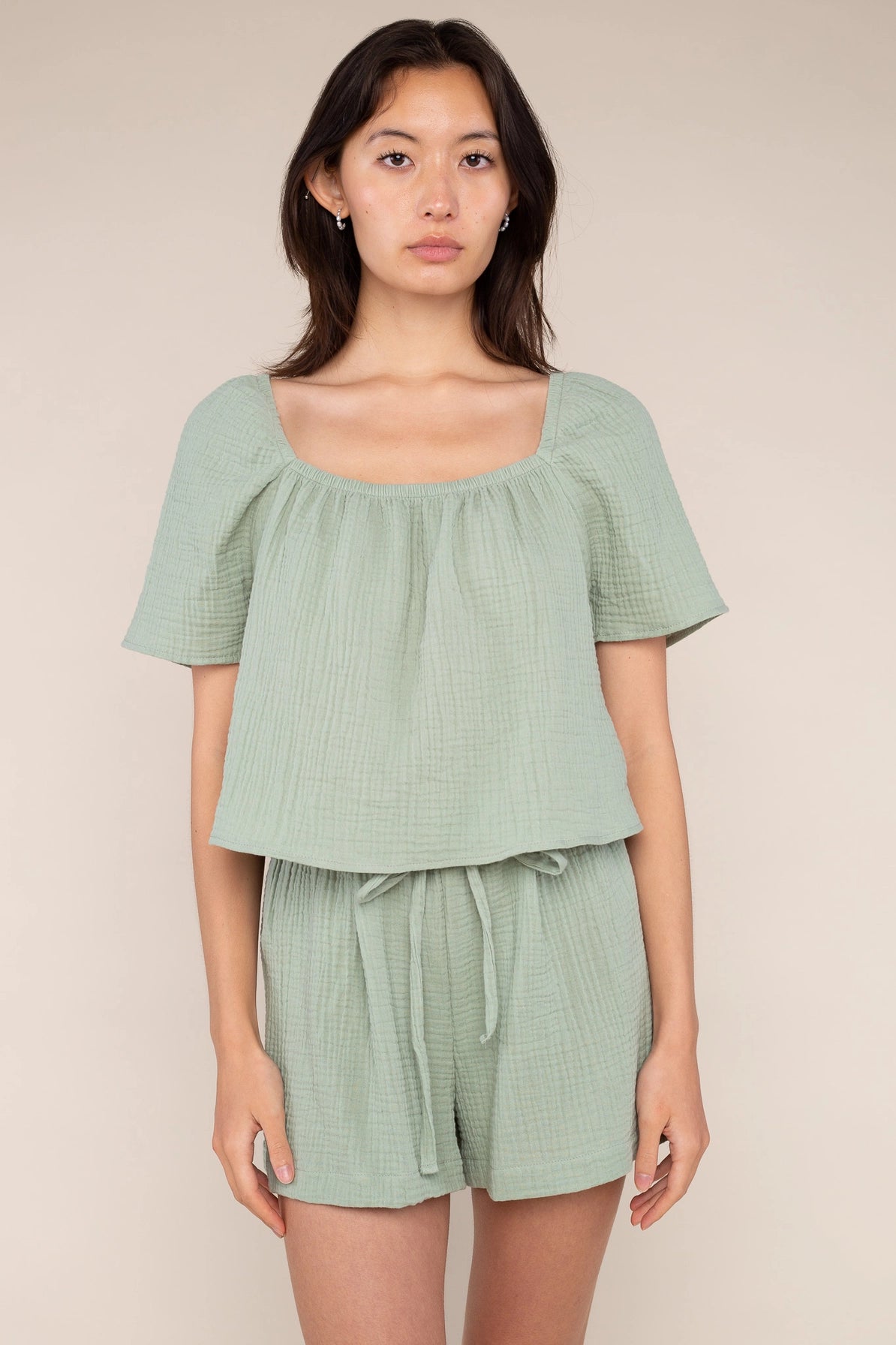 Cotton Gauze Crop Blouse