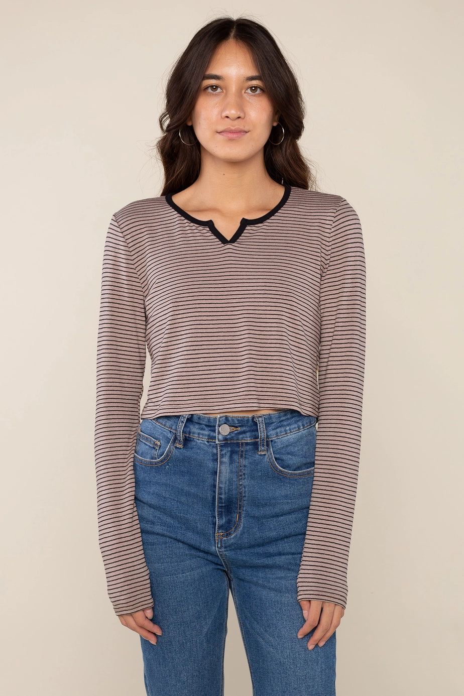 Striped Crop Long Sleeve Tee