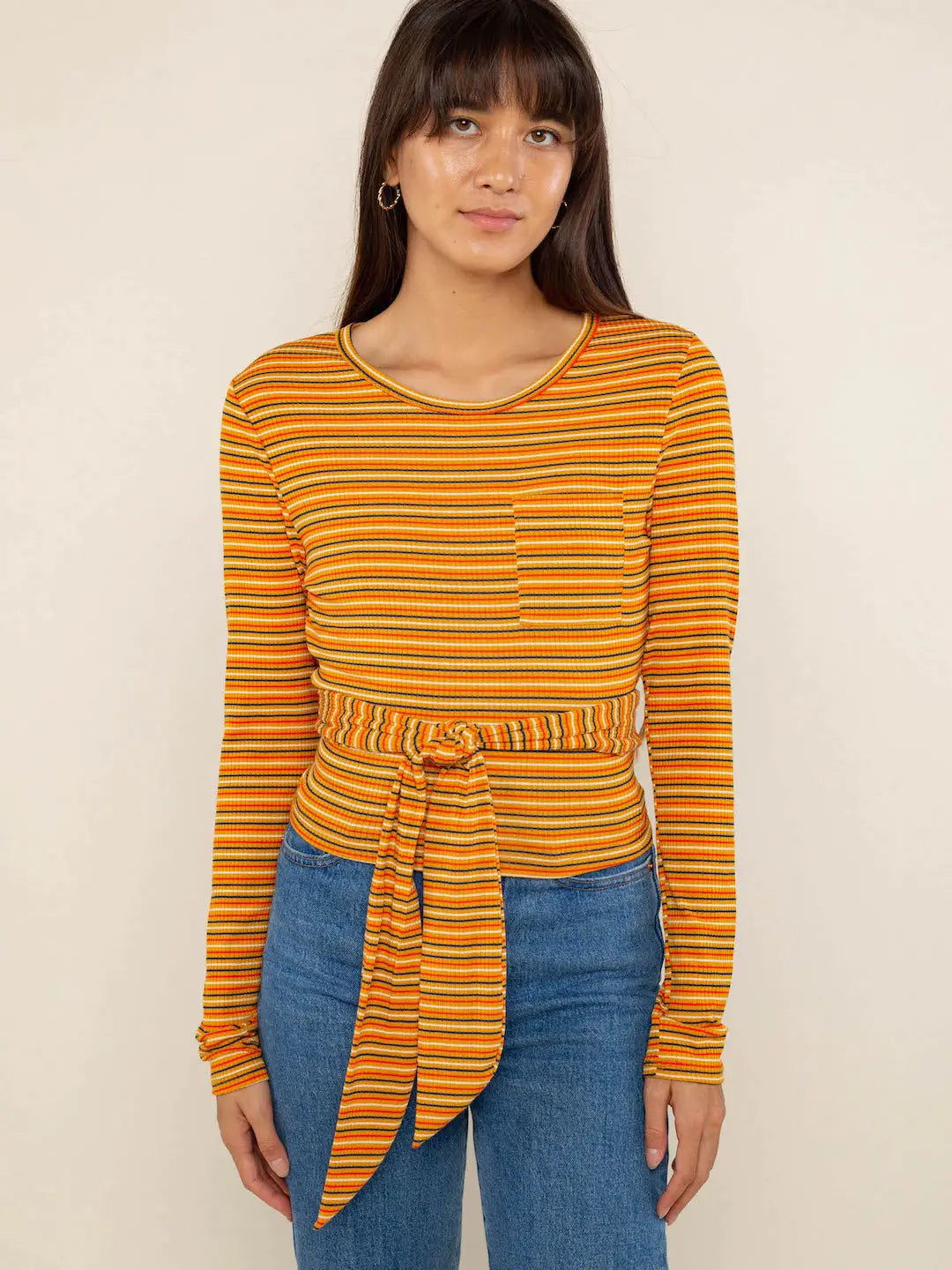 Striped Crop Tie Top