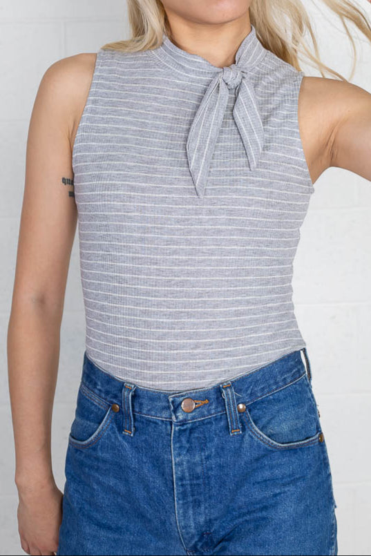 Sleeveless Striped Tie Bodysuit