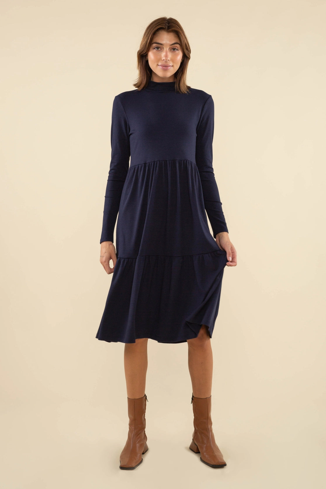 Turtleneck Tiered Rib Dress