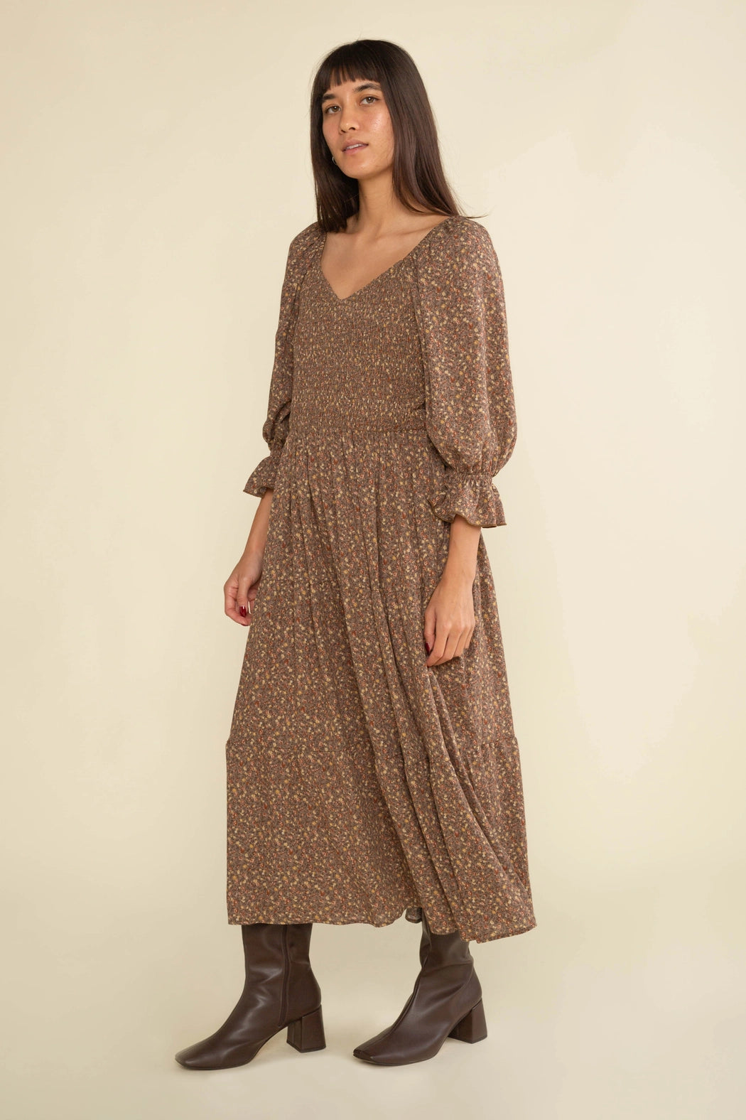 Shirred Midi Tiered Dress