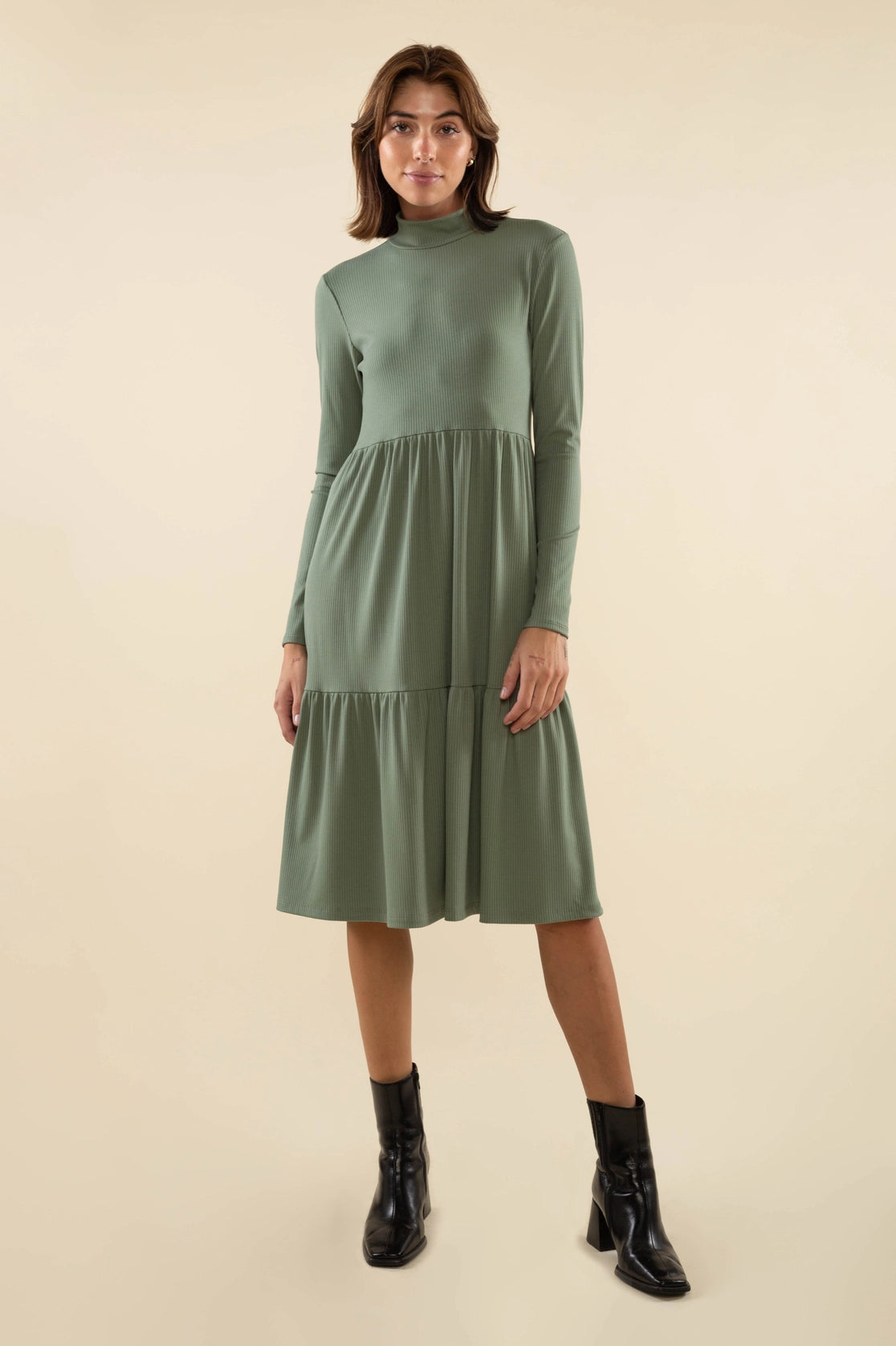 Turtleneck Tiered Rib Dress