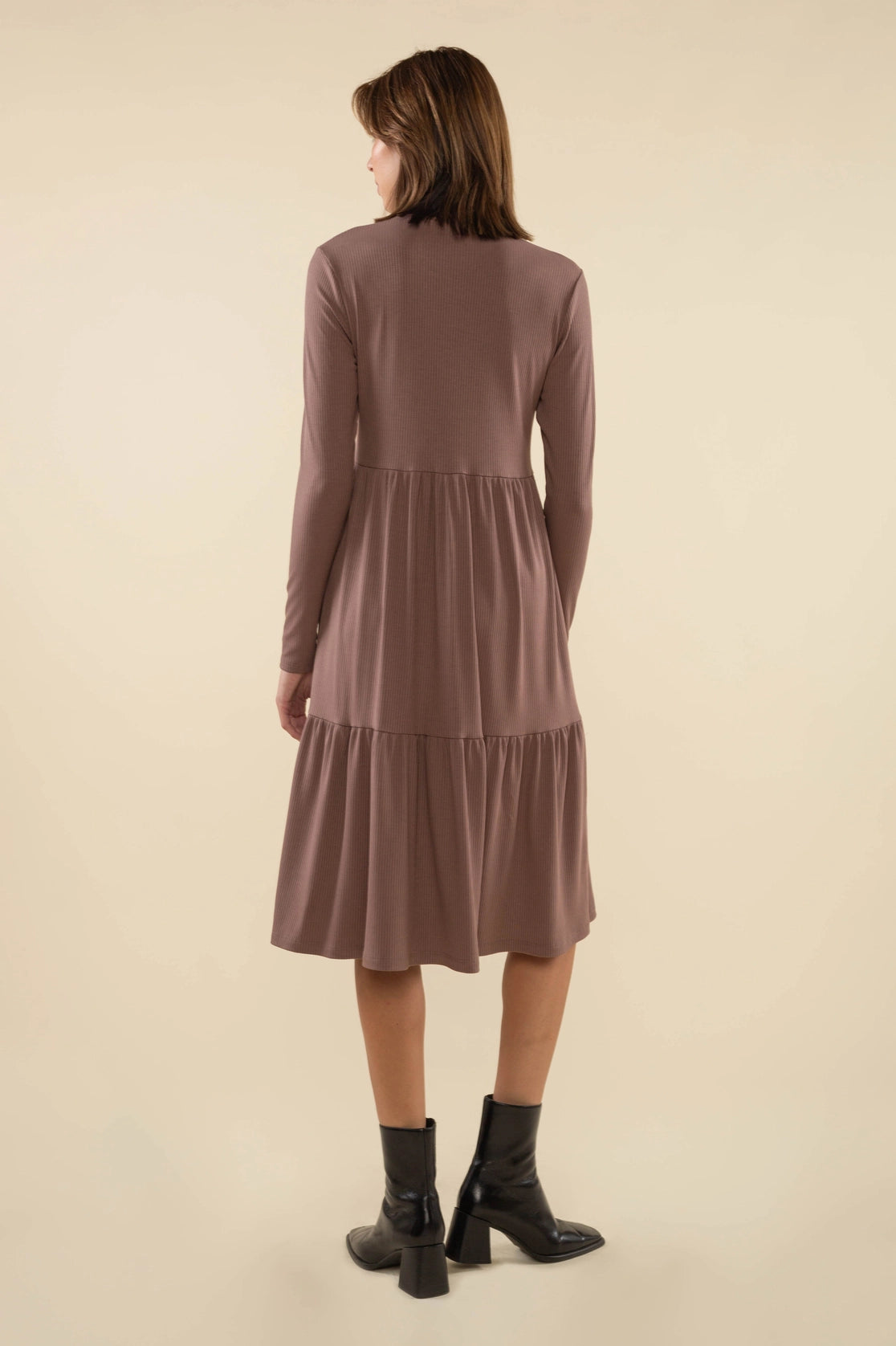 Turtleneck Tiered Rib Dress