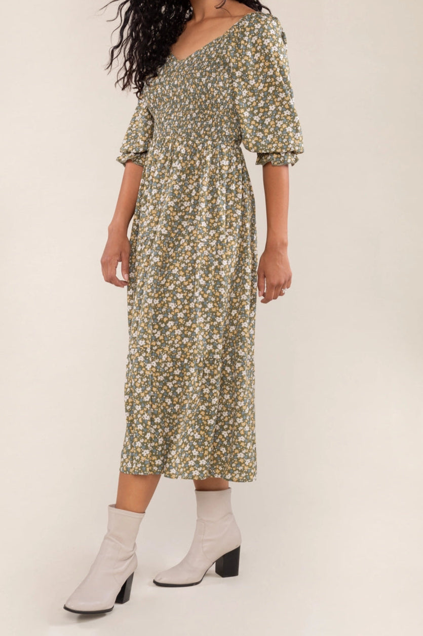 Shirred Midi Tiered Dress
