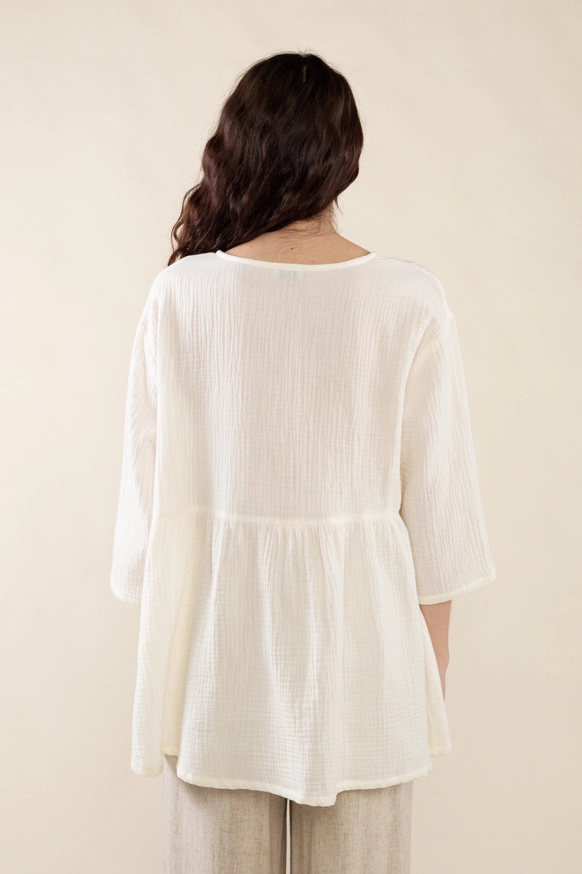 Cotton Gauze Henley Blouse