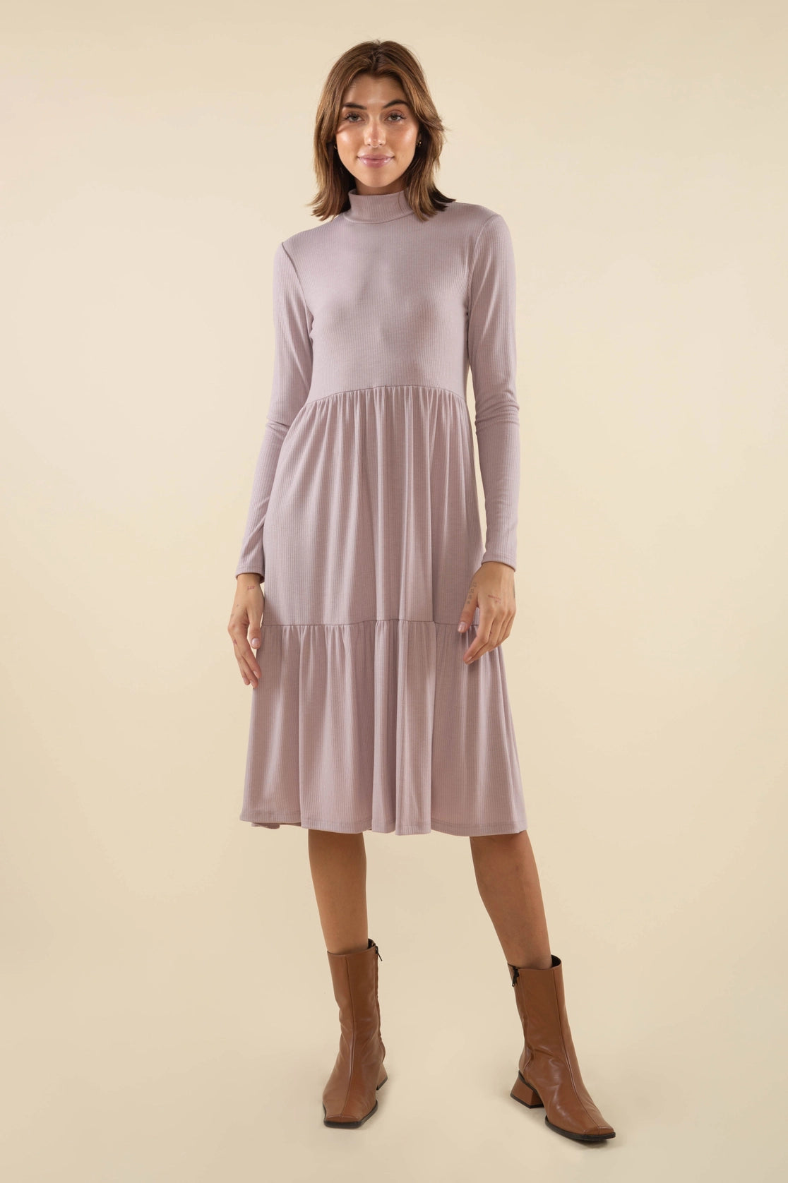 Turtleneck Tiered Rib Dress