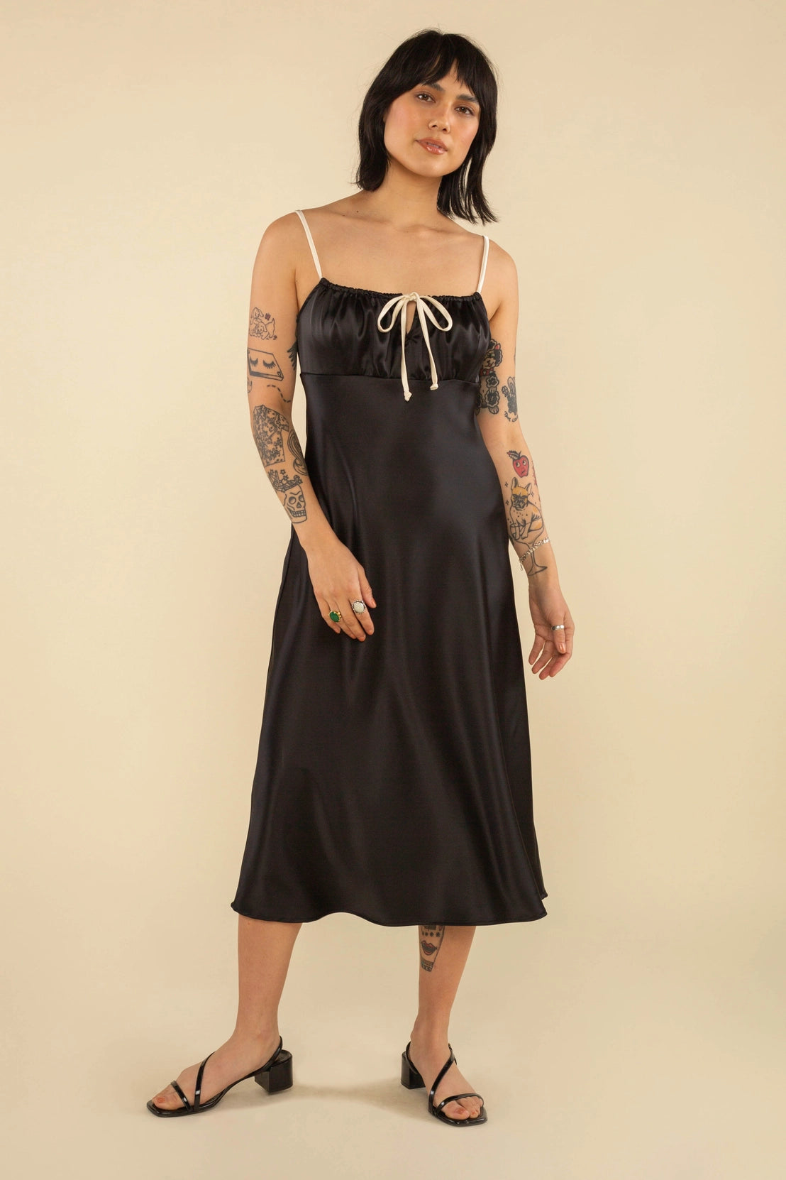 Satin Contrast Tie Dress