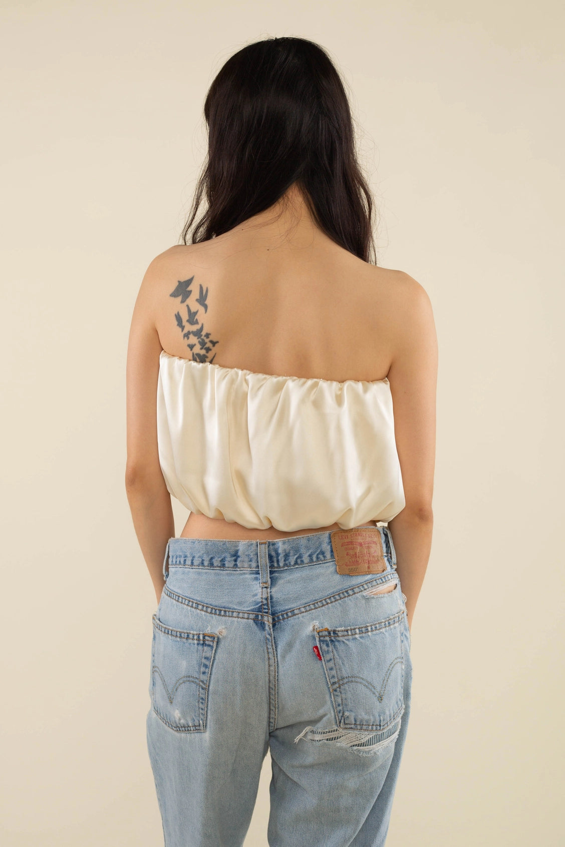 Bubble Crop Satin Tube Top