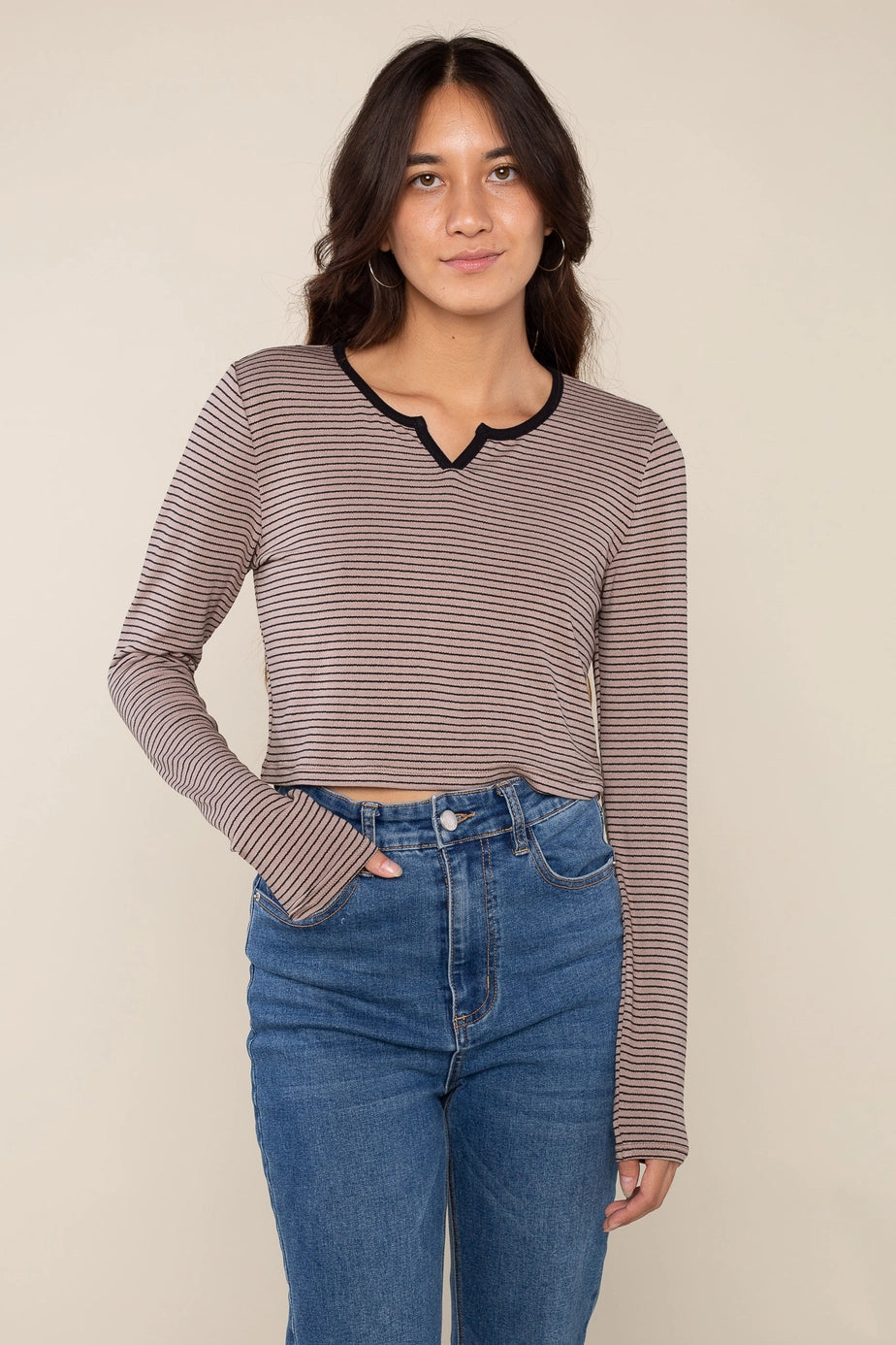 Striped Crop Long Sleeve Tee