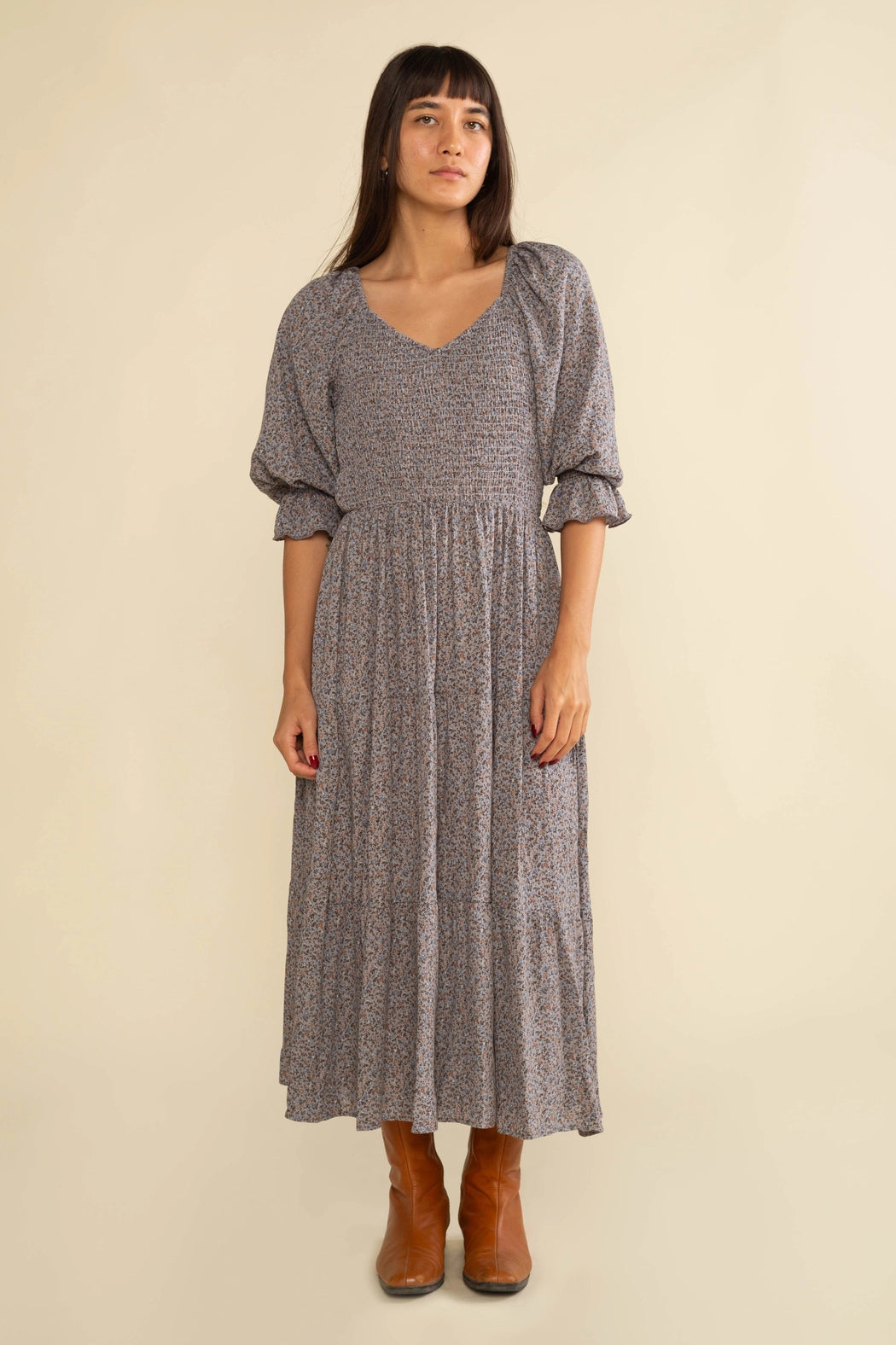 Shirred Midi Tiered Dress