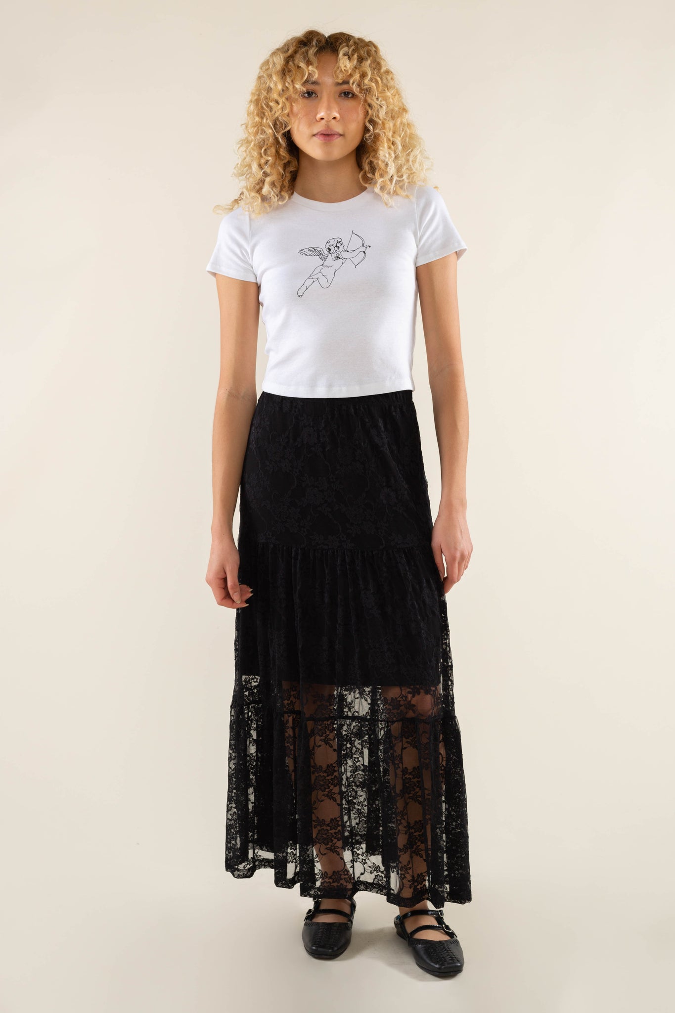 Lace Tiered Skirt with Slip