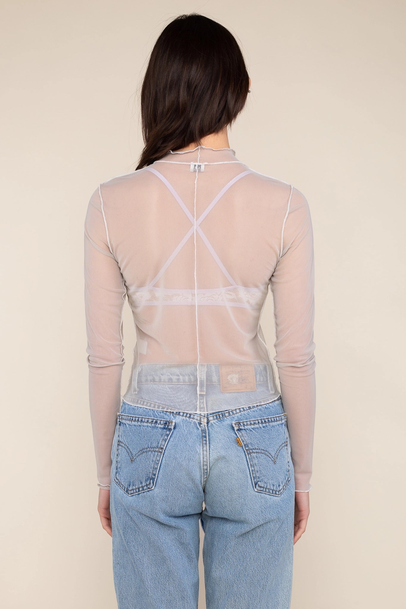 Mock Neck Contrast Merrow Mesh Top
