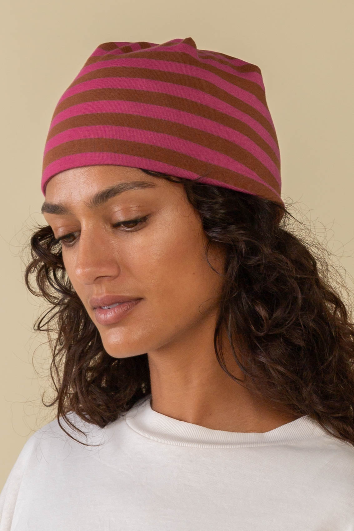 Striped 1x1 Rib Knit No Fold Beanie