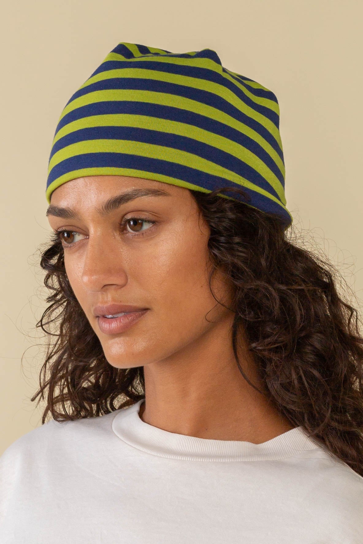 Striped 1x1 Rib Knit No Fold Beanie