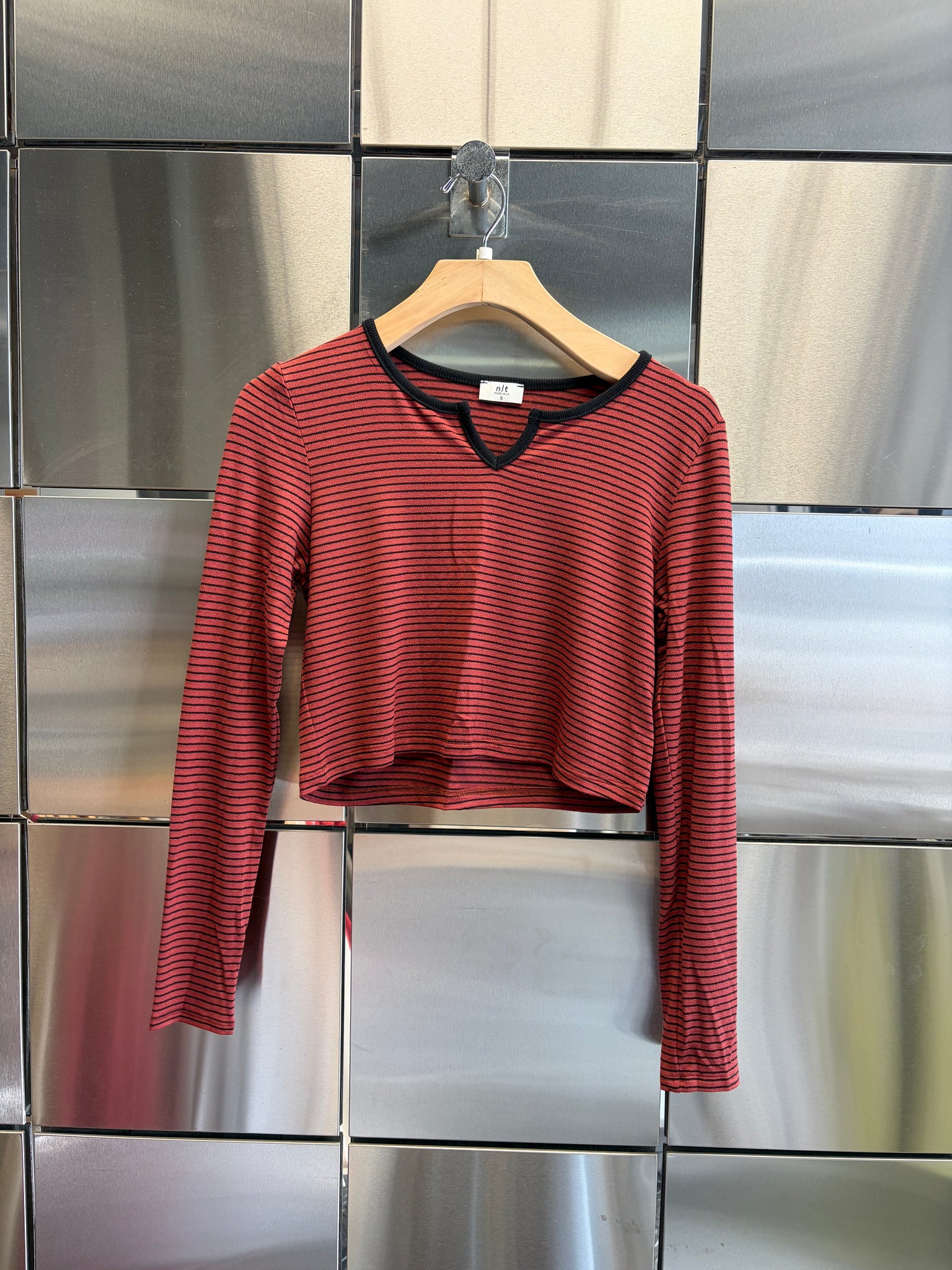 Striped Crop Long Sleeve Tee