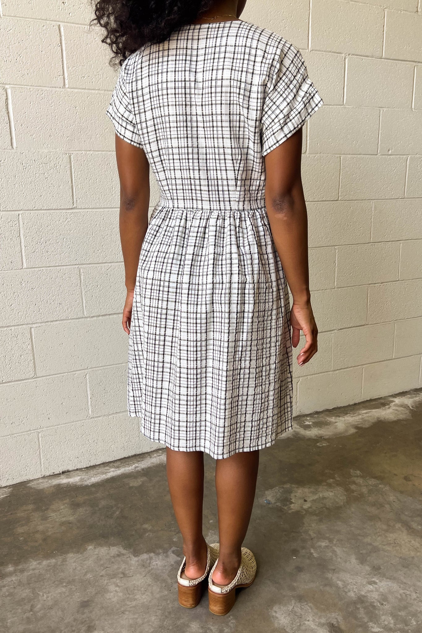 Checker Button Dress - Black/White