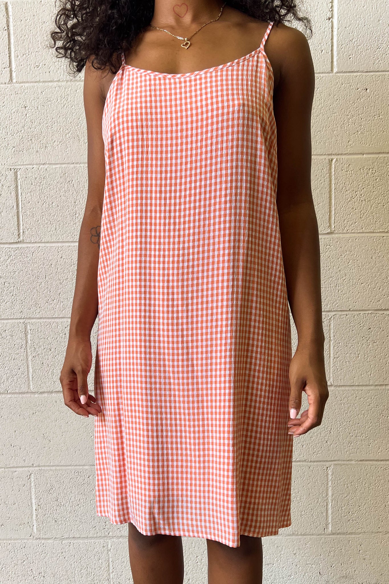 Gingham Slip Dress - Orange/White