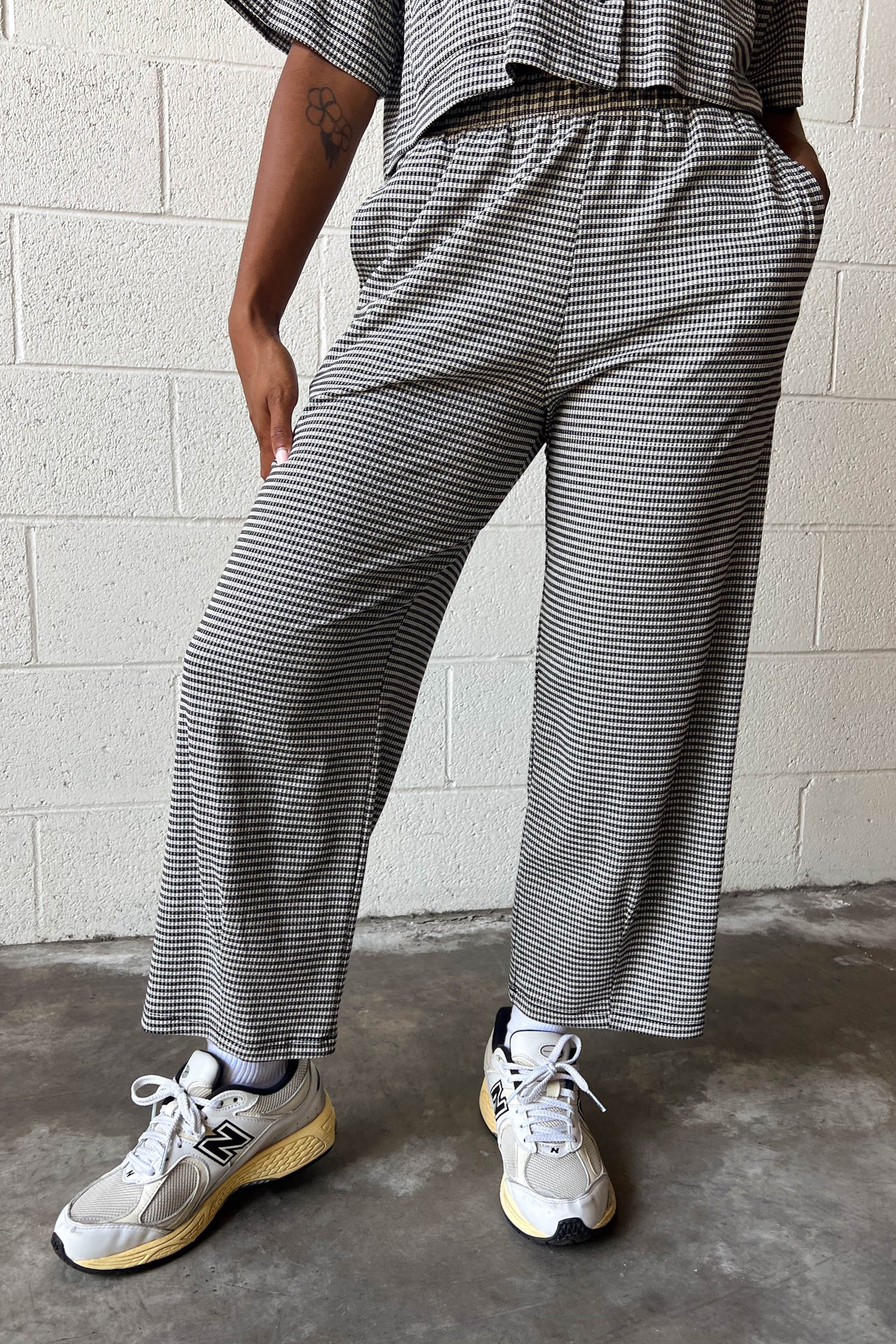 Mini Jacquard Gingham Pants - Black/White