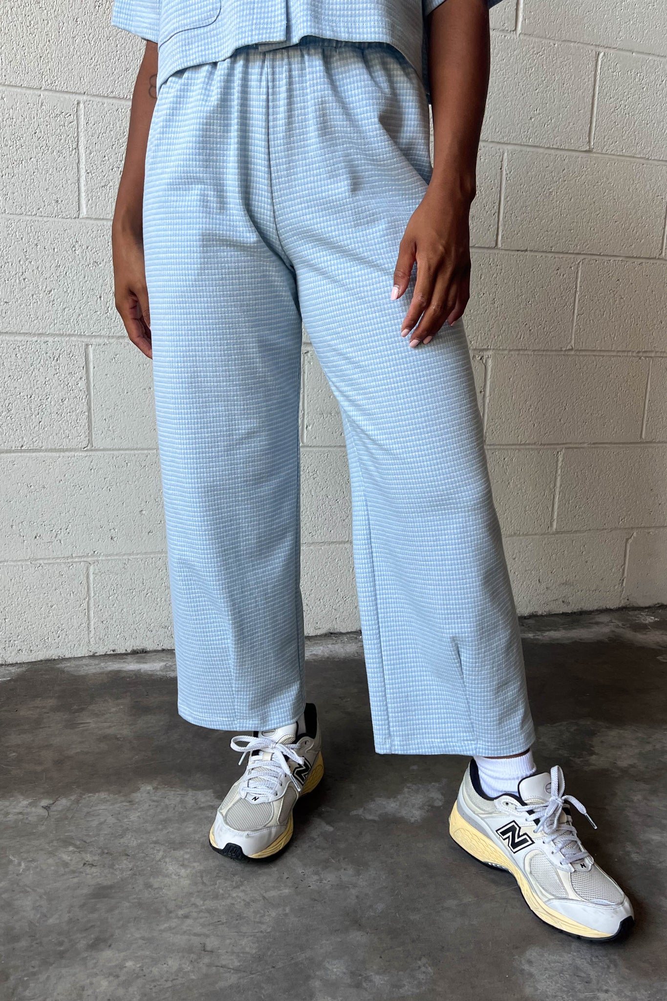 Mini Jacquard Gingham Pants - Blue/White