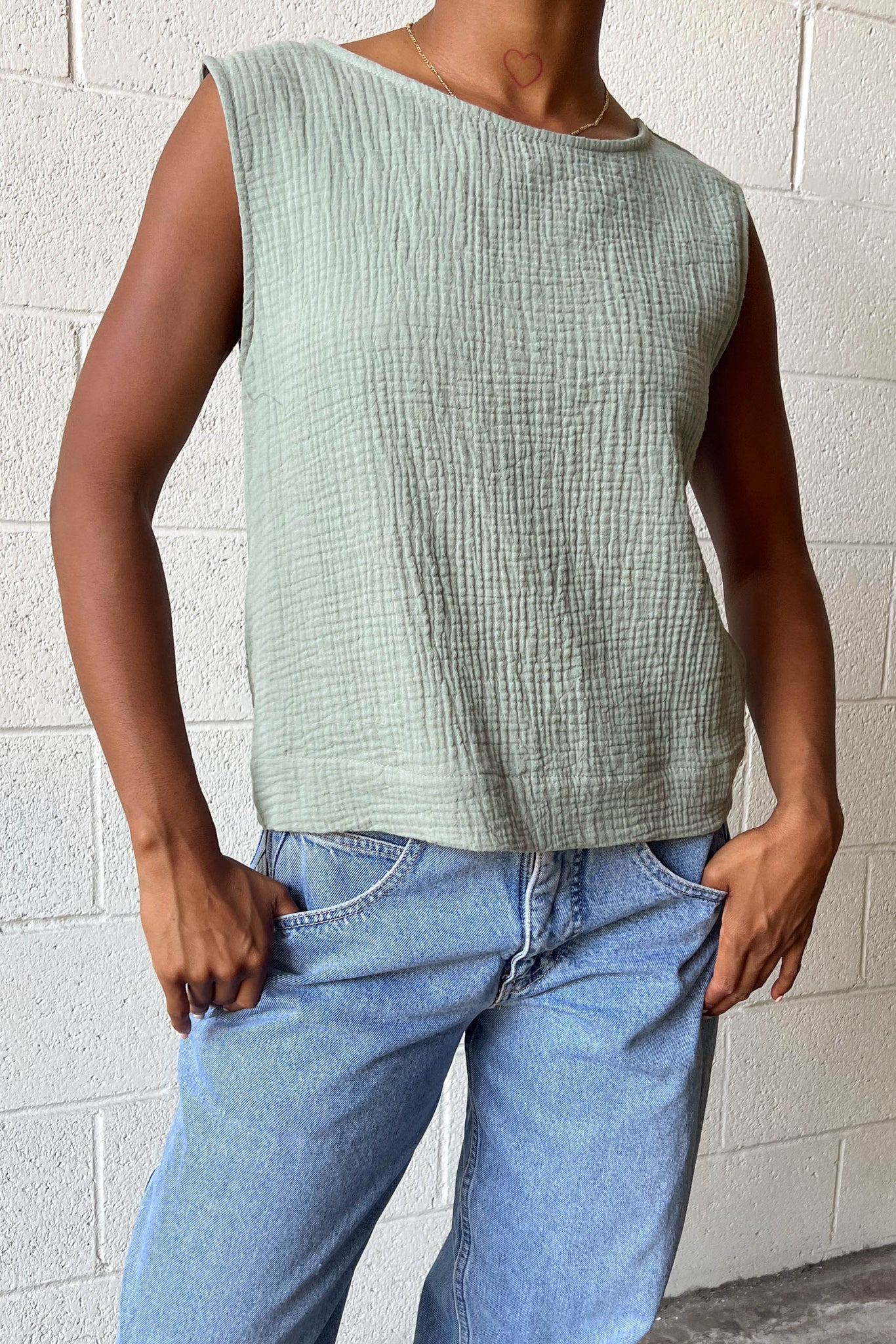 Cotton Gauze Tank - Sage