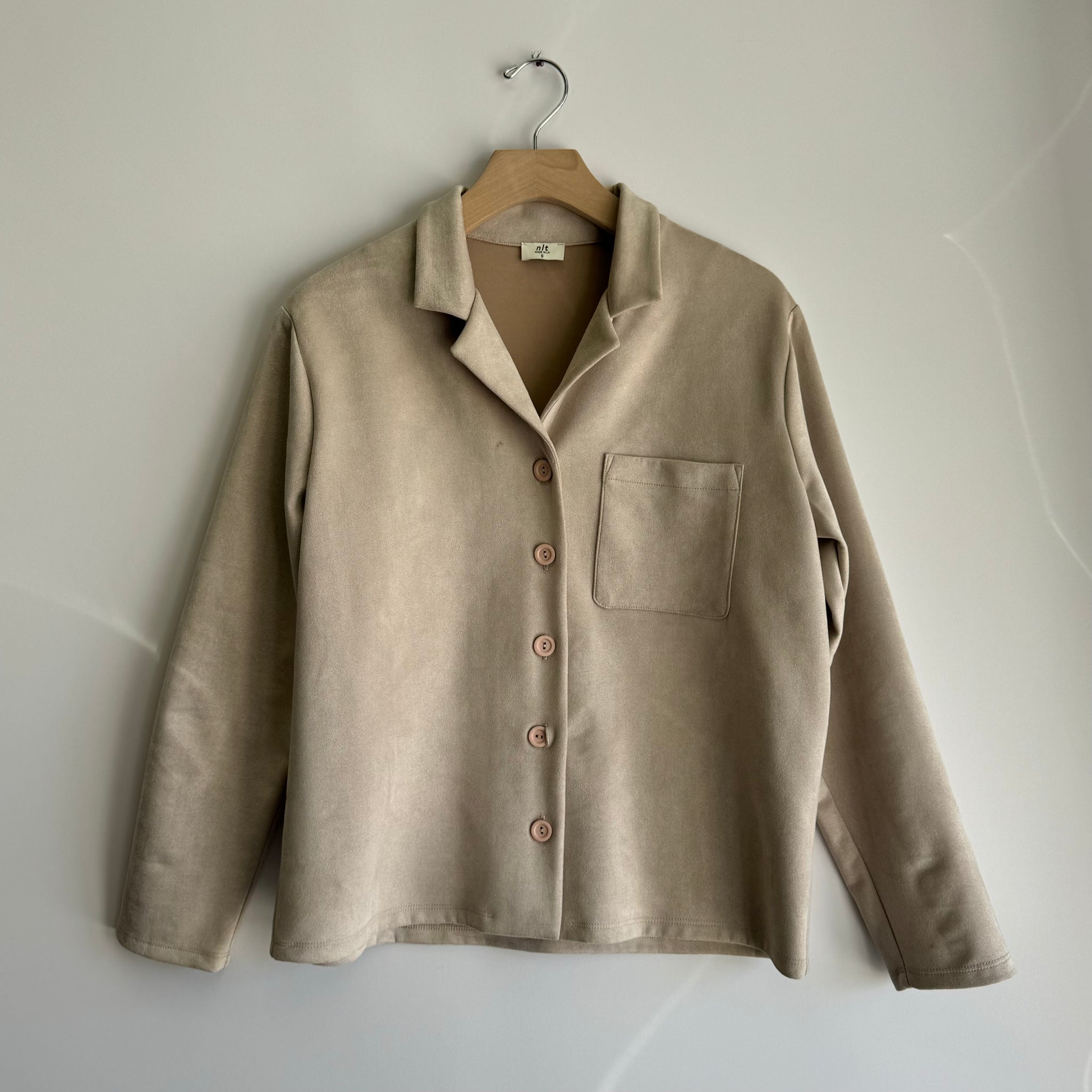 Faux Suede Button Up Top - Oatmeal