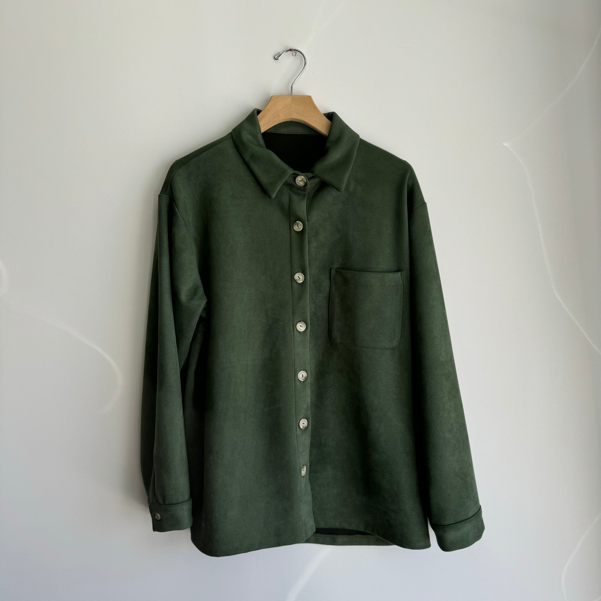 Faux Suede Button Up Top - Forest Green